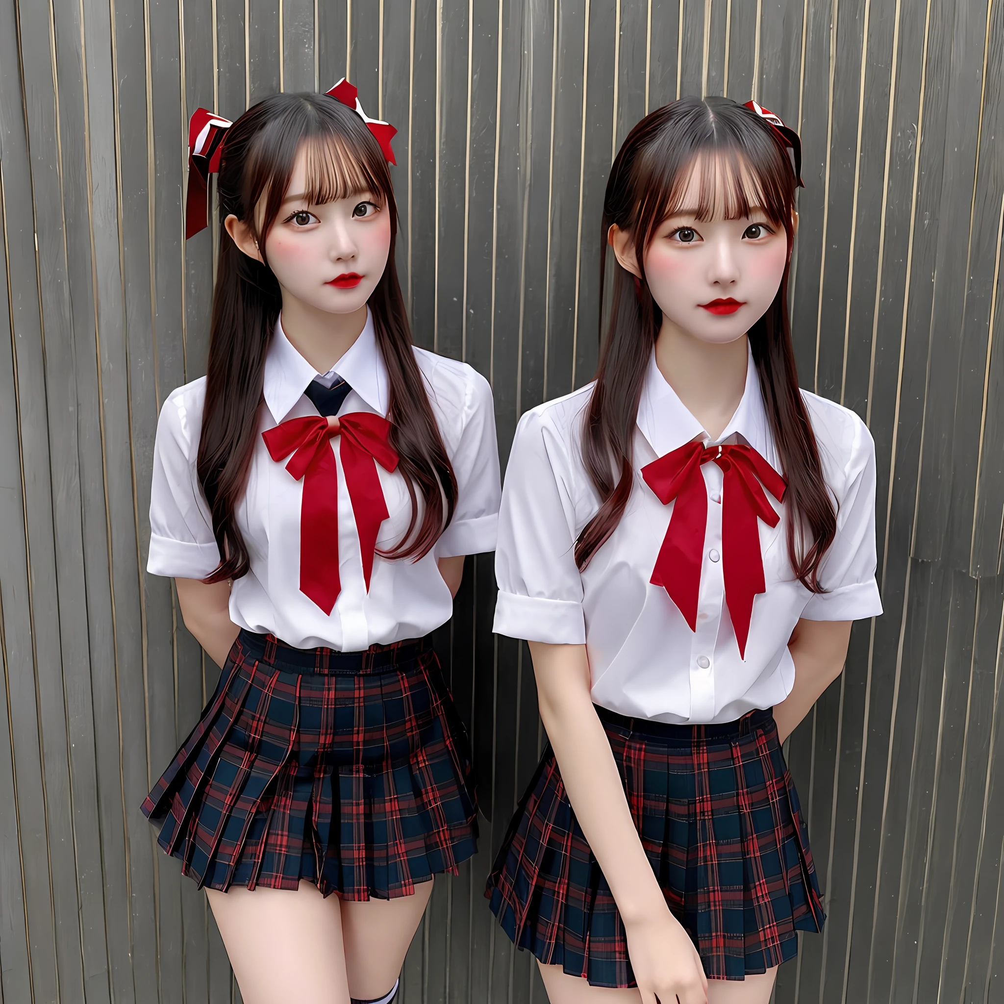 Beautiful 18 year old woman in red ribbon miniskirt uniform、Views floating gracefully among the excellent quality high-detail CG Unity 8K wallpapers