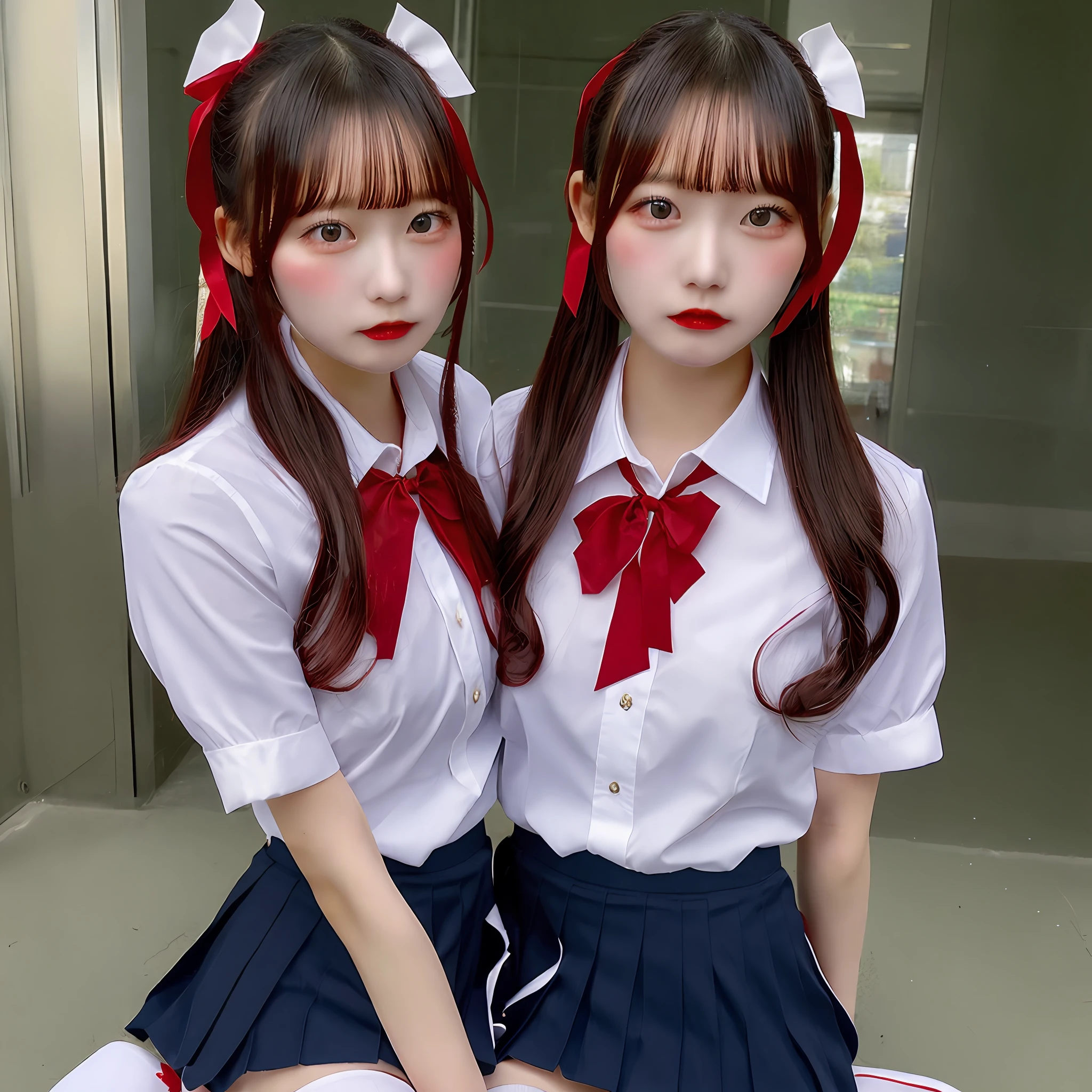 Mini skirt uniform with red ribbon　18year old
