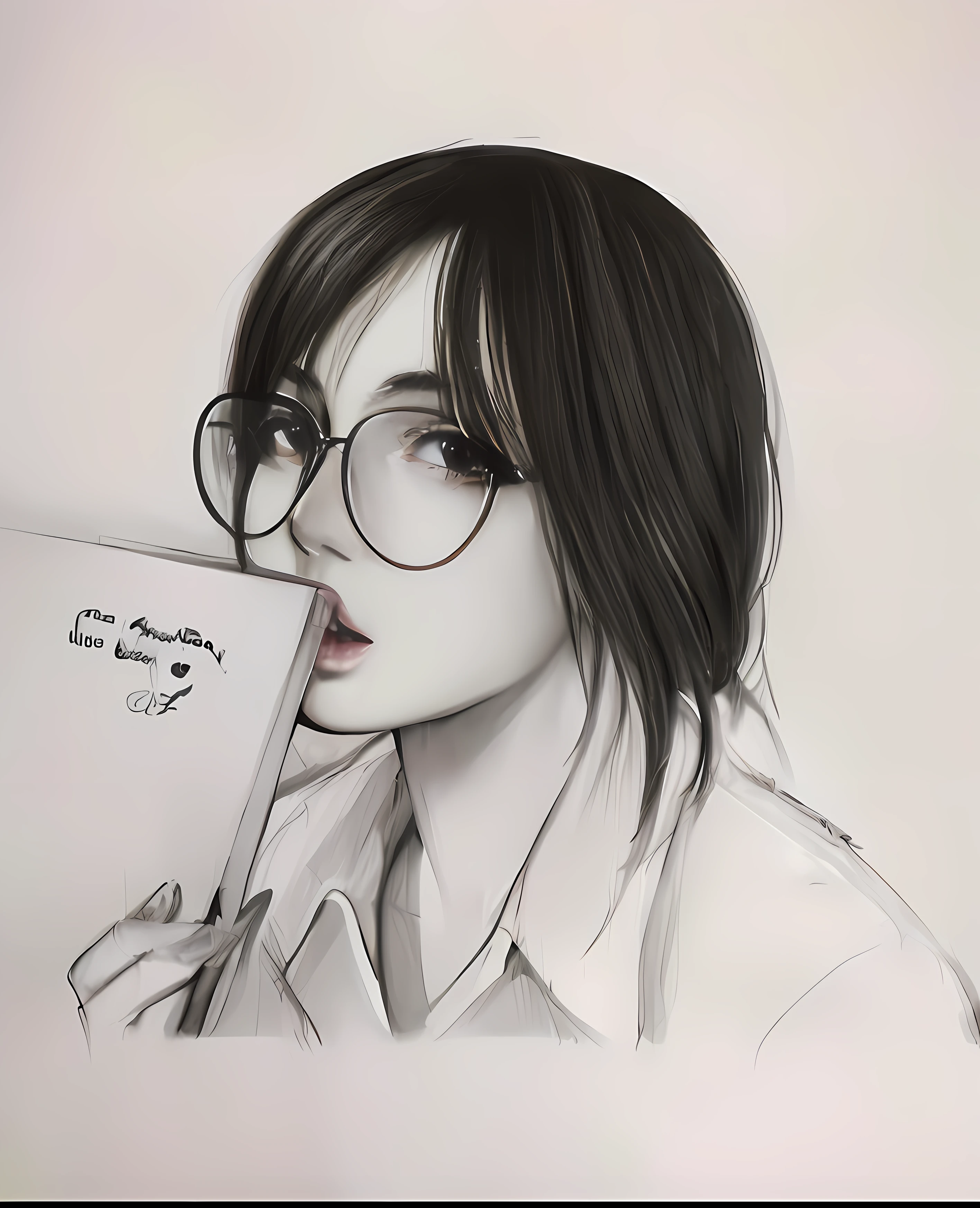 drawing of a woman with glasses and a pencil in her mouth, beautiful drawing style, girl with glasses, pencil style, realistic sketch, girl sketch, with glasses, traditional drawing style, high quality sketch art, drawing style, anime sketch, a pencil sketch, pencil draw, art sketch, pencil sketch, with glasses on, professional sketch, sketch art, realism drawing