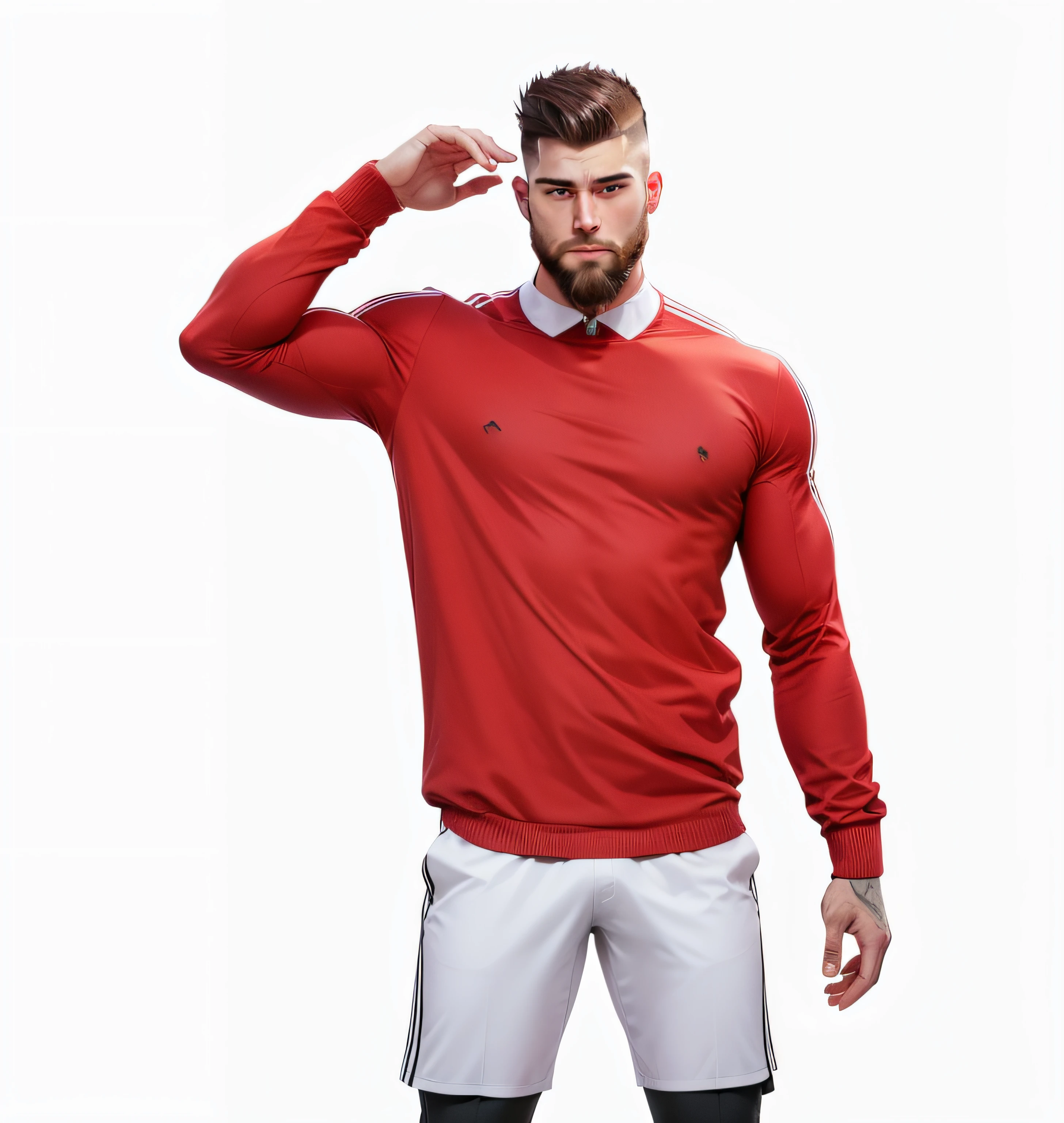 motivational, athletic body, white male with medium size beard, and fade hair style, in a classic suit
