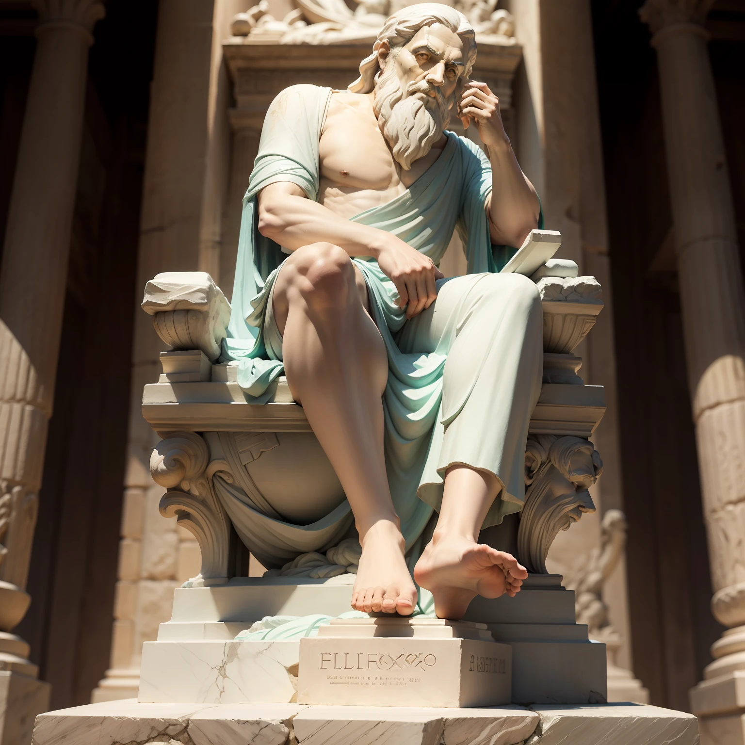 Elder philosopher Plato, Ancient Greece, sentado pensativo, sereno, velho, statue shape