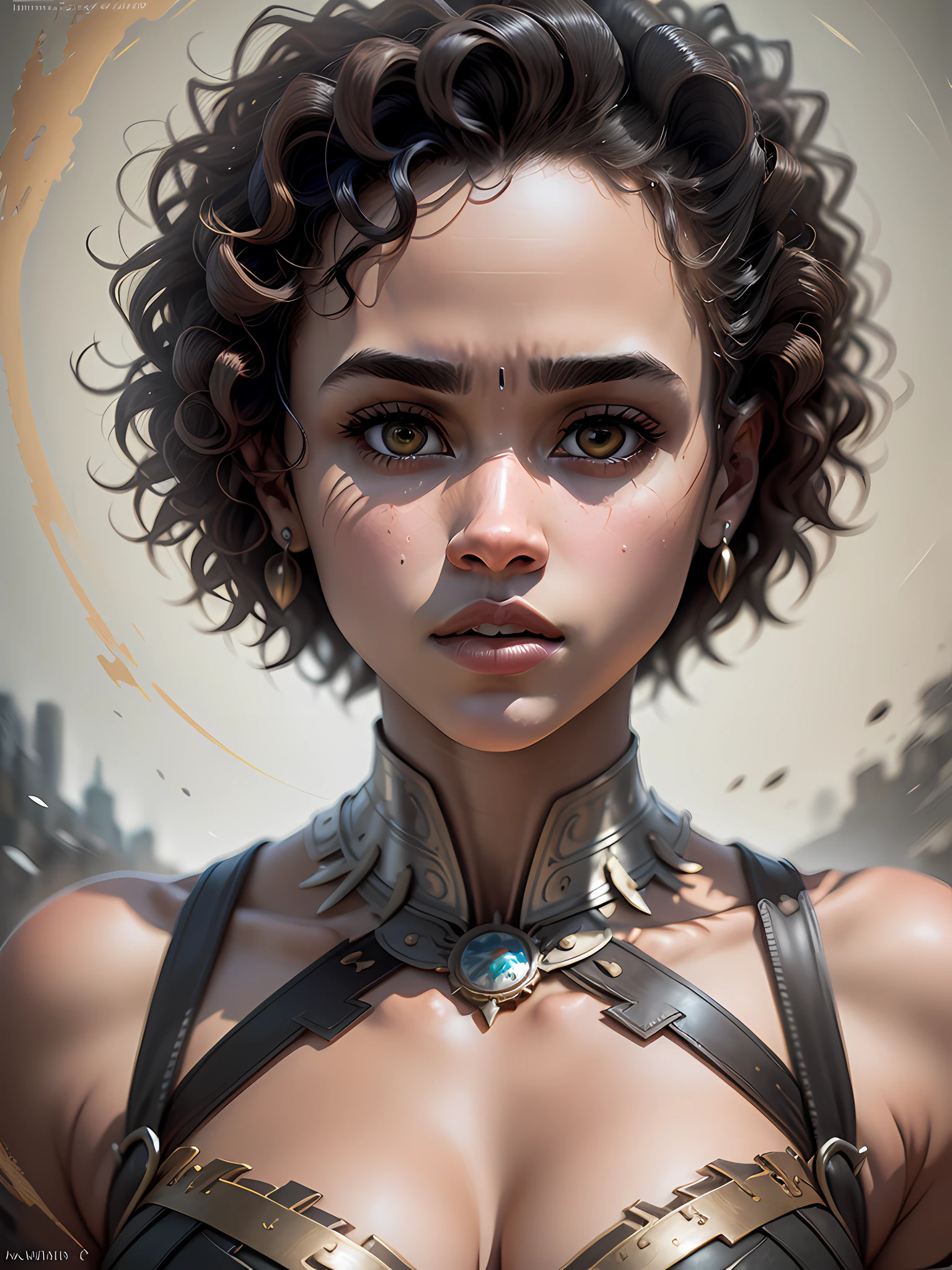 (Missandei of the series "A Guerra dos Tronos"), inspirada em Nathalie Emmanuel, auto retrato hiper-realista, 8k UHD, DSLR, grain of film, pintura fotorrealista Fujifilm XT3 arte midjourney, ((corpo inteiro)),