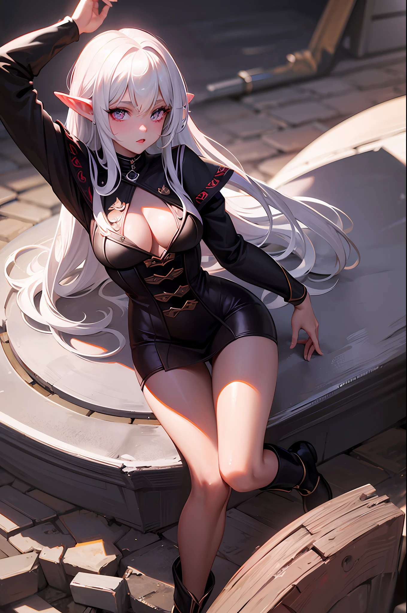 Dark Elf wearing Dark Elf Style, in Pin-up style, masterpiece, best quality