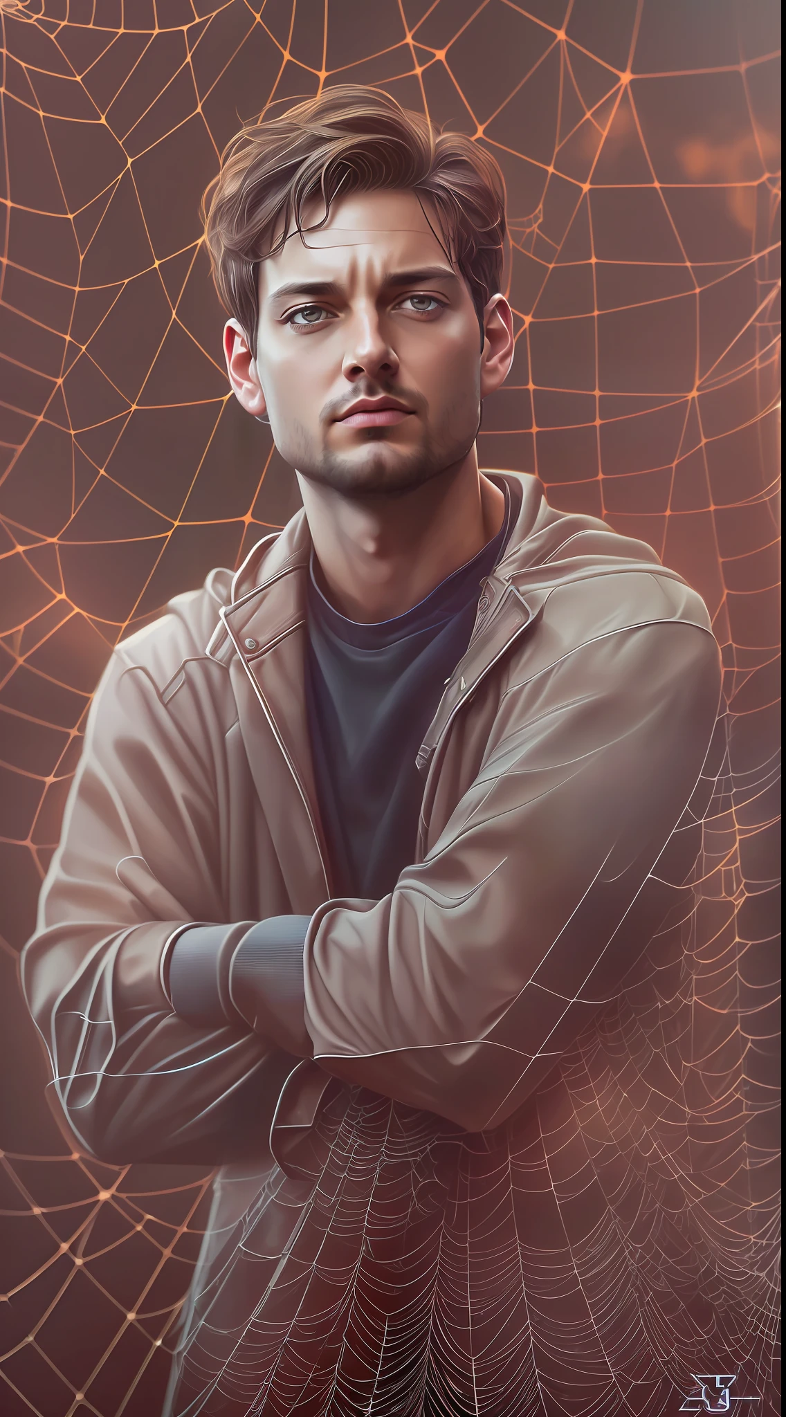 (Award-winning digital artwork:1.3) af (Sketch:1.3),(Energetic:1.3), Tobey Maguire,CGSesociety,art stations,(Saturated:1.3),(Close portrait:1.3),(Masculinin:1.4),(20 years younger:1.4 ),(carismatic:1.3),Handsome,calendar pose,Perfect Detailed Eyes,studiolight,Spider web theme background