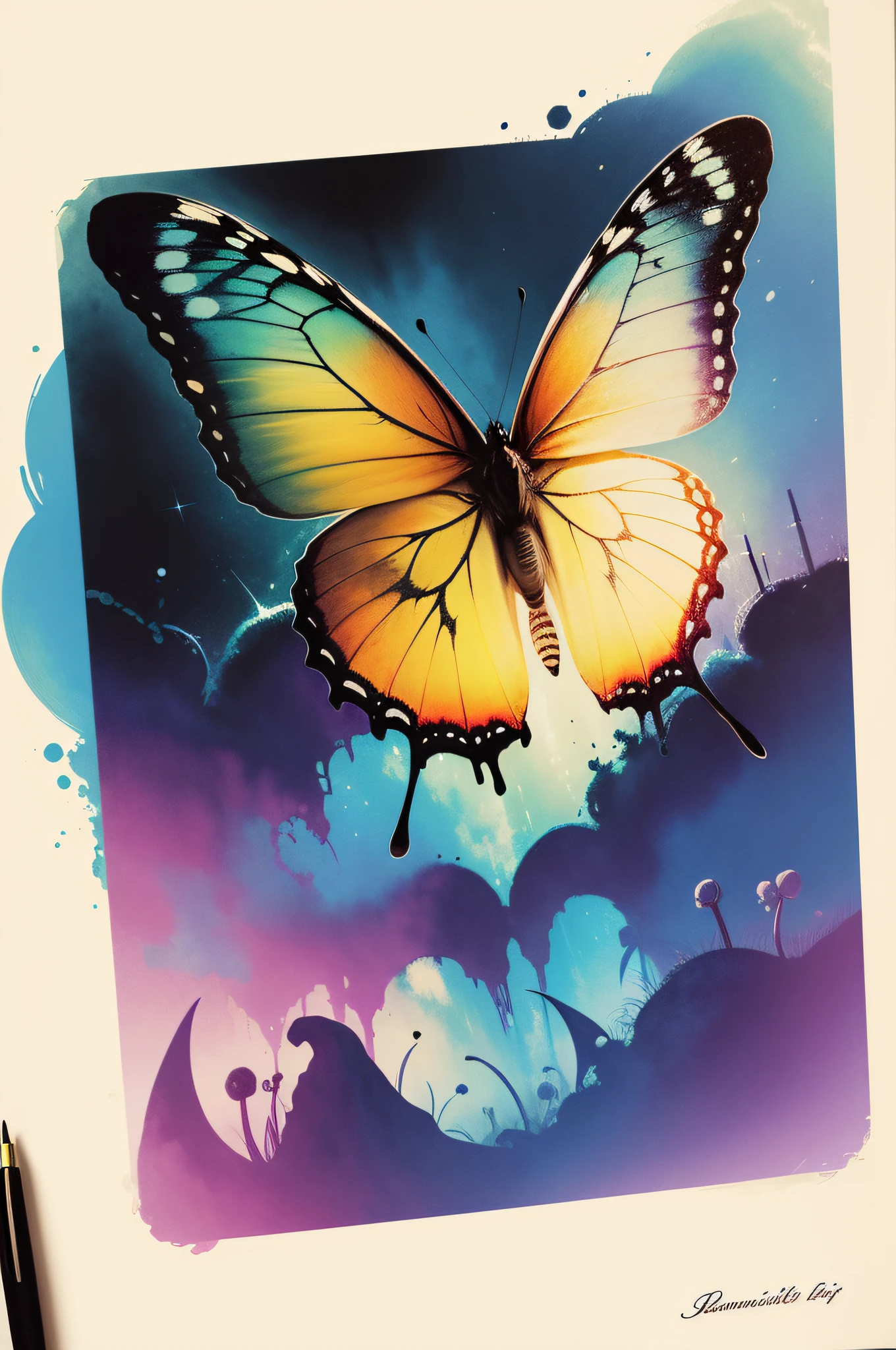 crie imagens butterfly no formato aquarela para capas de agendas