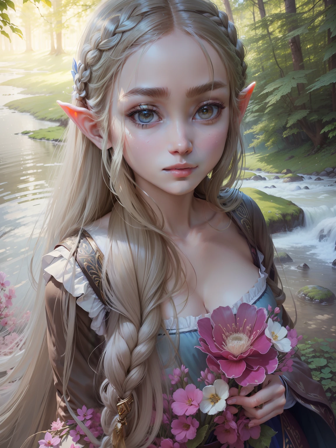 (best quality:1.2, masterpiece:1.2), (detailed eye:1.2), intricate detail, depth of field, 1girl, standing, upper body, princess zelda, long hair, forest, looking at viewer.