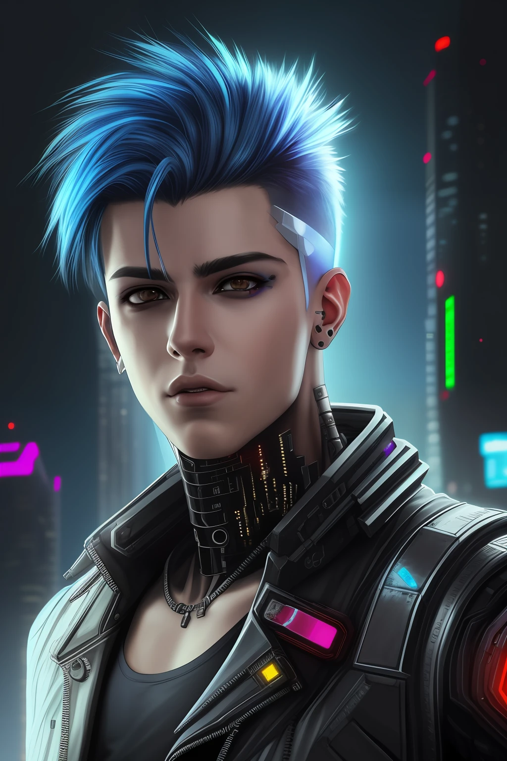 Change background cyberpunk handsome boy, realistic face, 8k ultra realistic