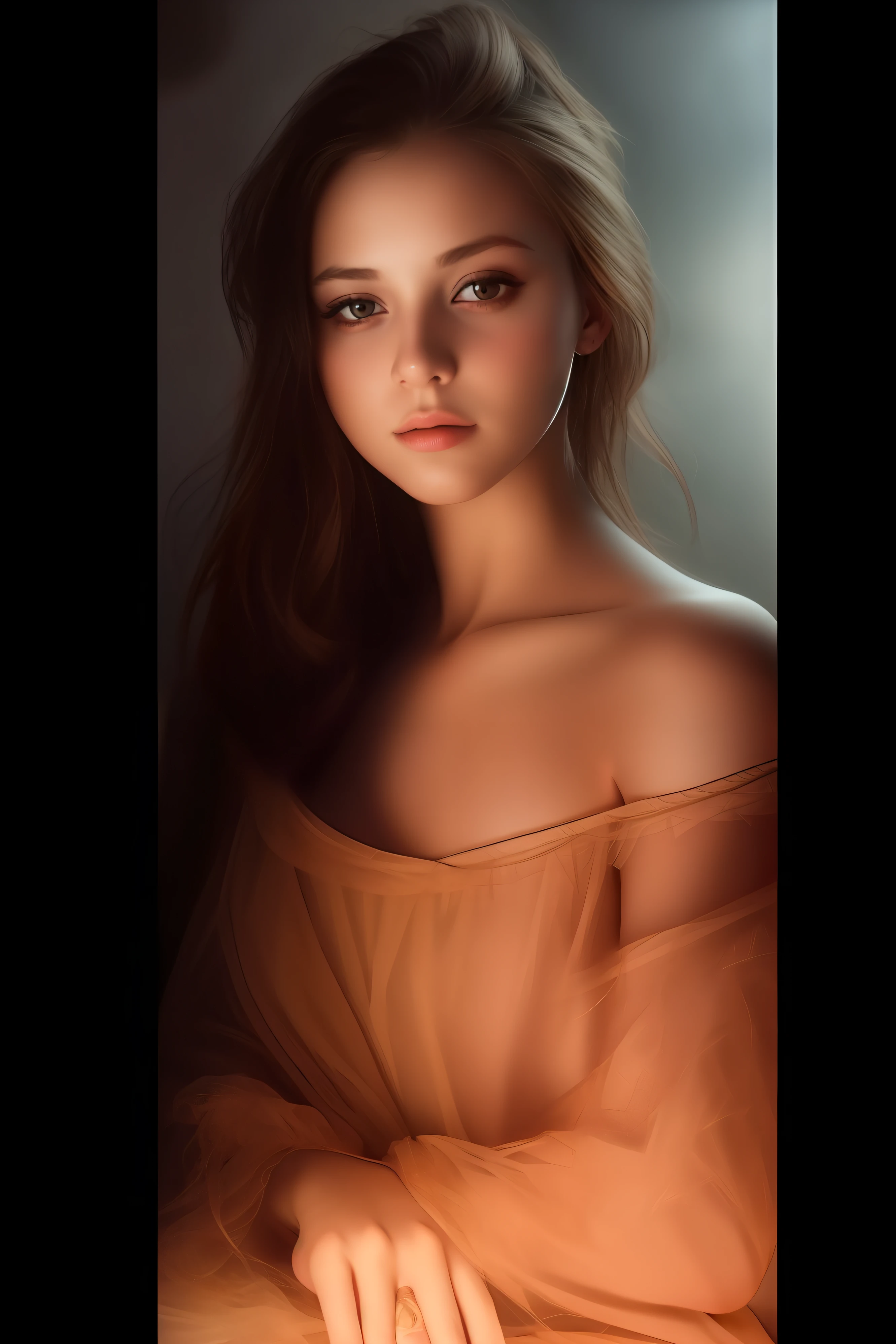 Best quality, masterpiece, ultra high res, (photorealistic:1.4), raw photo, 1girl, offshoulder, in the dark, deep shadow