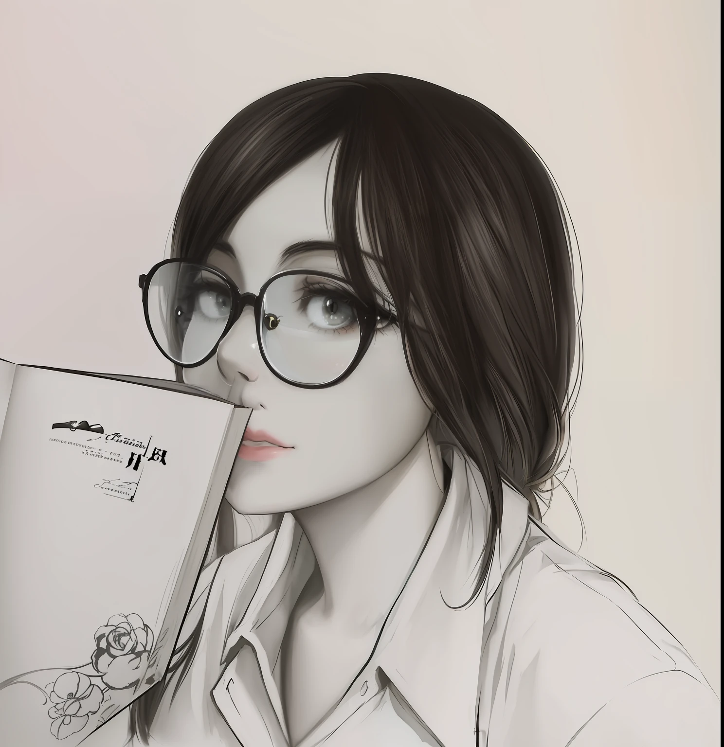 anime girl with glasses holding a book in front of her face, realistic anime artstyle, realistic cute girl painting, anime realism style, realistic young anime girl, kawaii realistic portrait, anime style portrait, realistic anime art style, realistic anime style at pixiv, girl with glasses, with glasses, artwork in the style of guweiz, portrait anime girl, black hair