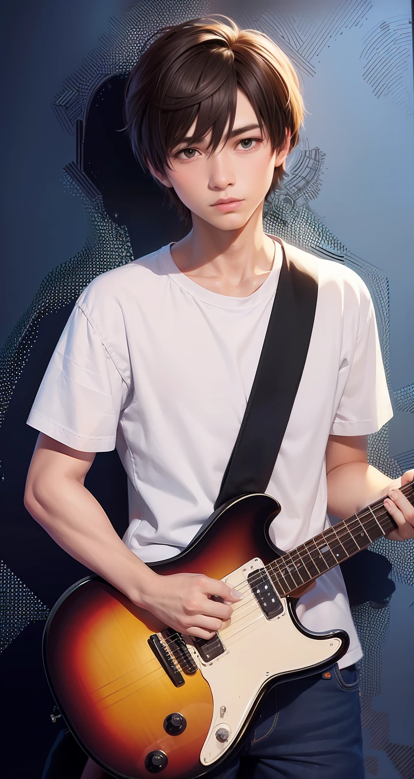 young man, playing guitar, Disney pixels style,