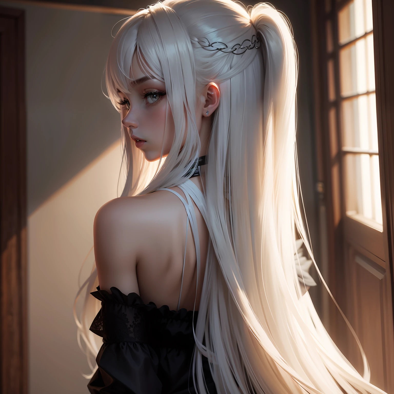 long whitr hair,Raised sexy