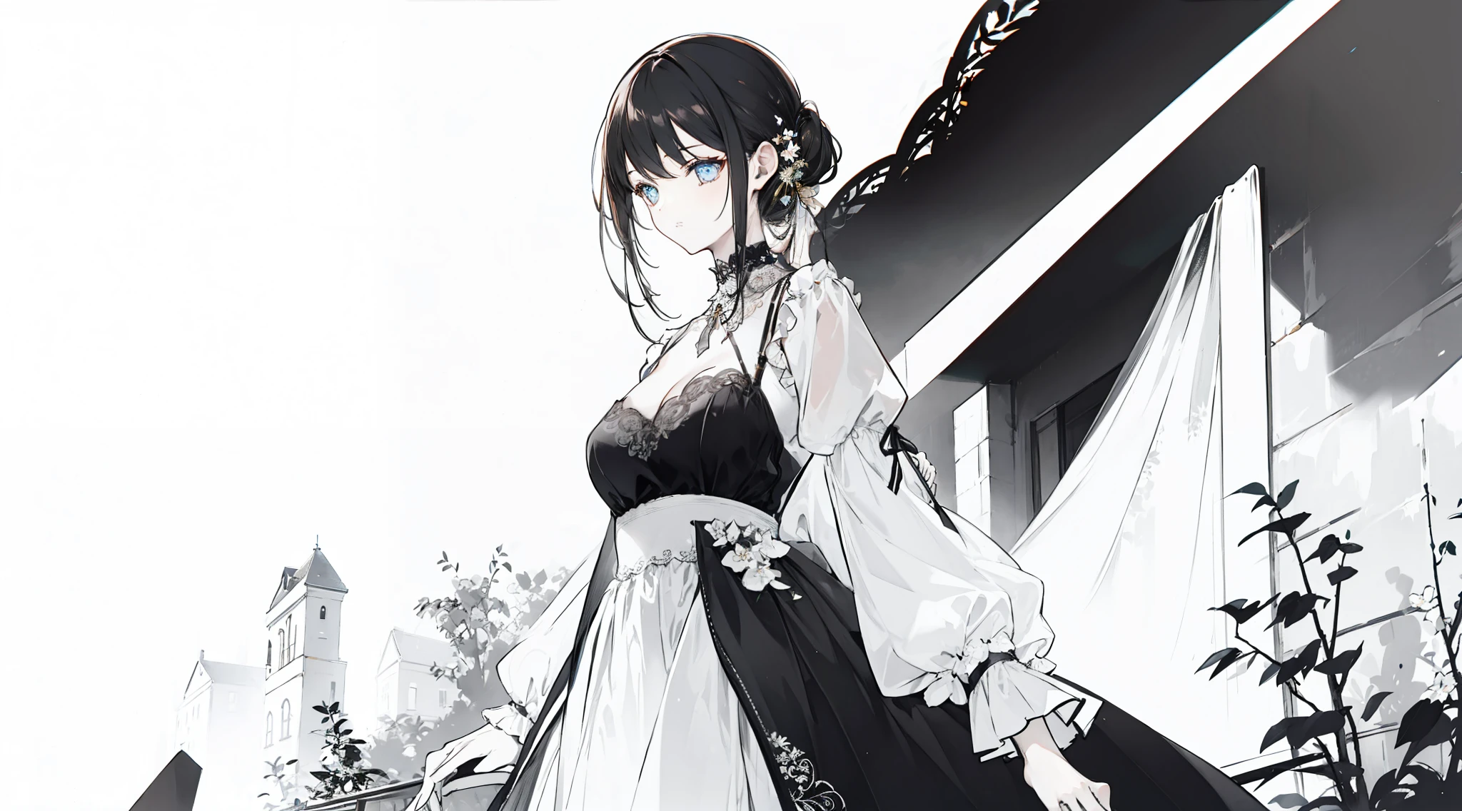 Made her sitting in the garden with dress