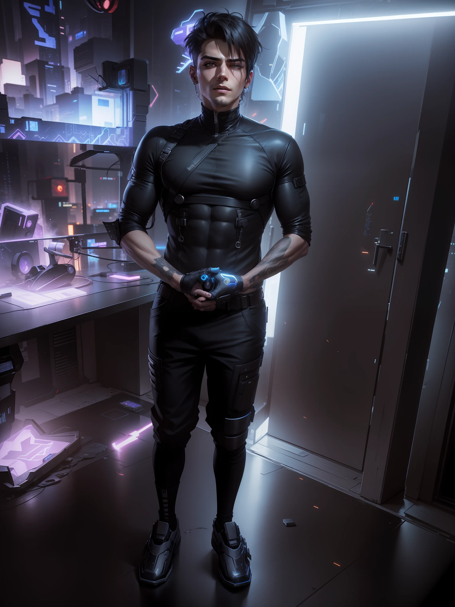 Change background cyberpunk handsome boy, realistic face, 8k, ultra realistic,