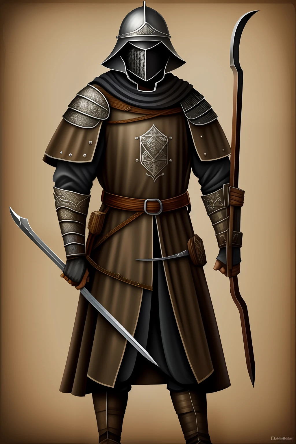 Alto contraste, desenhos de linha limpa, desenho animado, MEDIEVAL SOLDIER WITH SPEAR IN HAND, asiatic, steel clothing