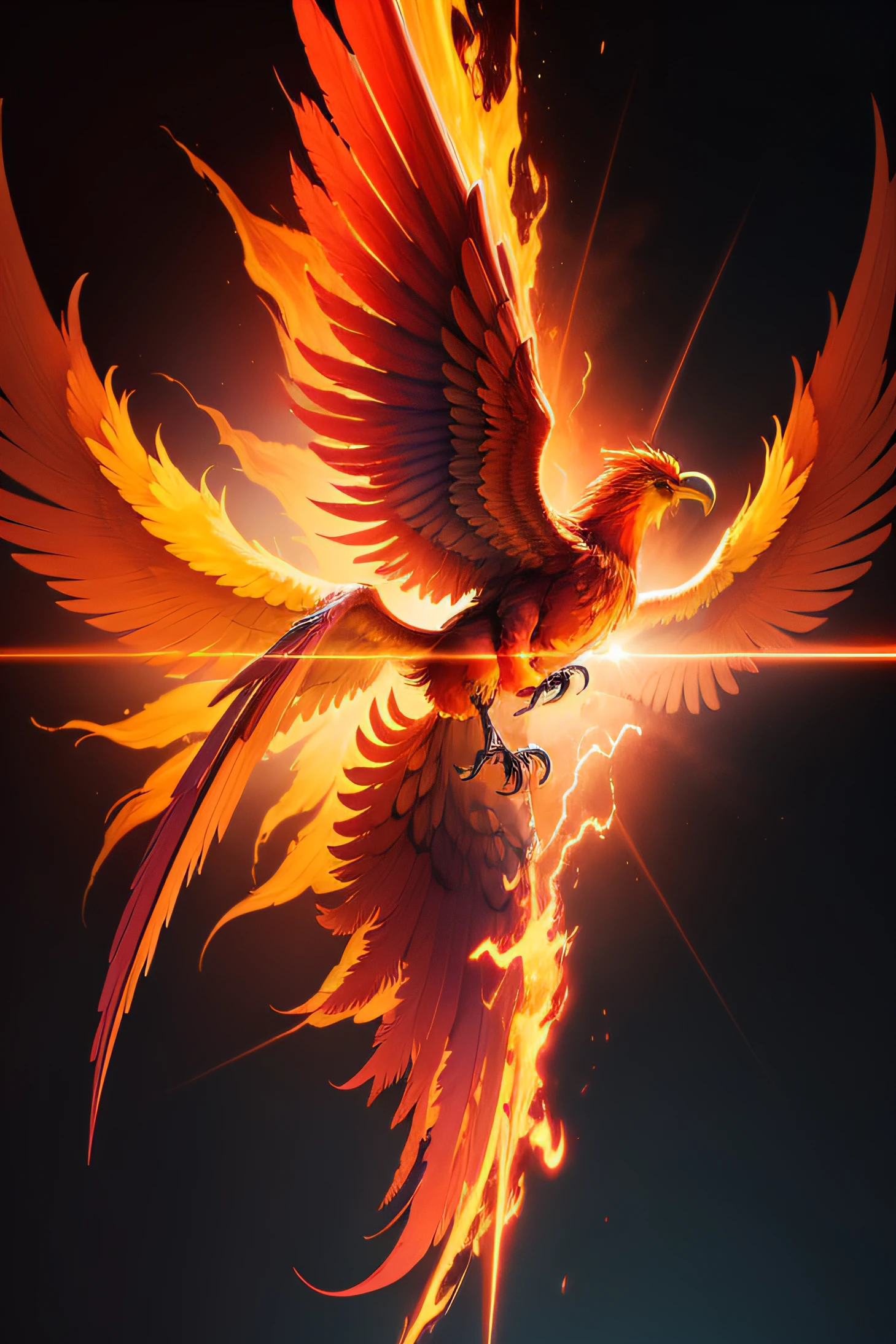 PHOENIX, SUNSET, FLASH FIRE, STRONG COLORS, NO BACKGROUND, RENDER, PNG