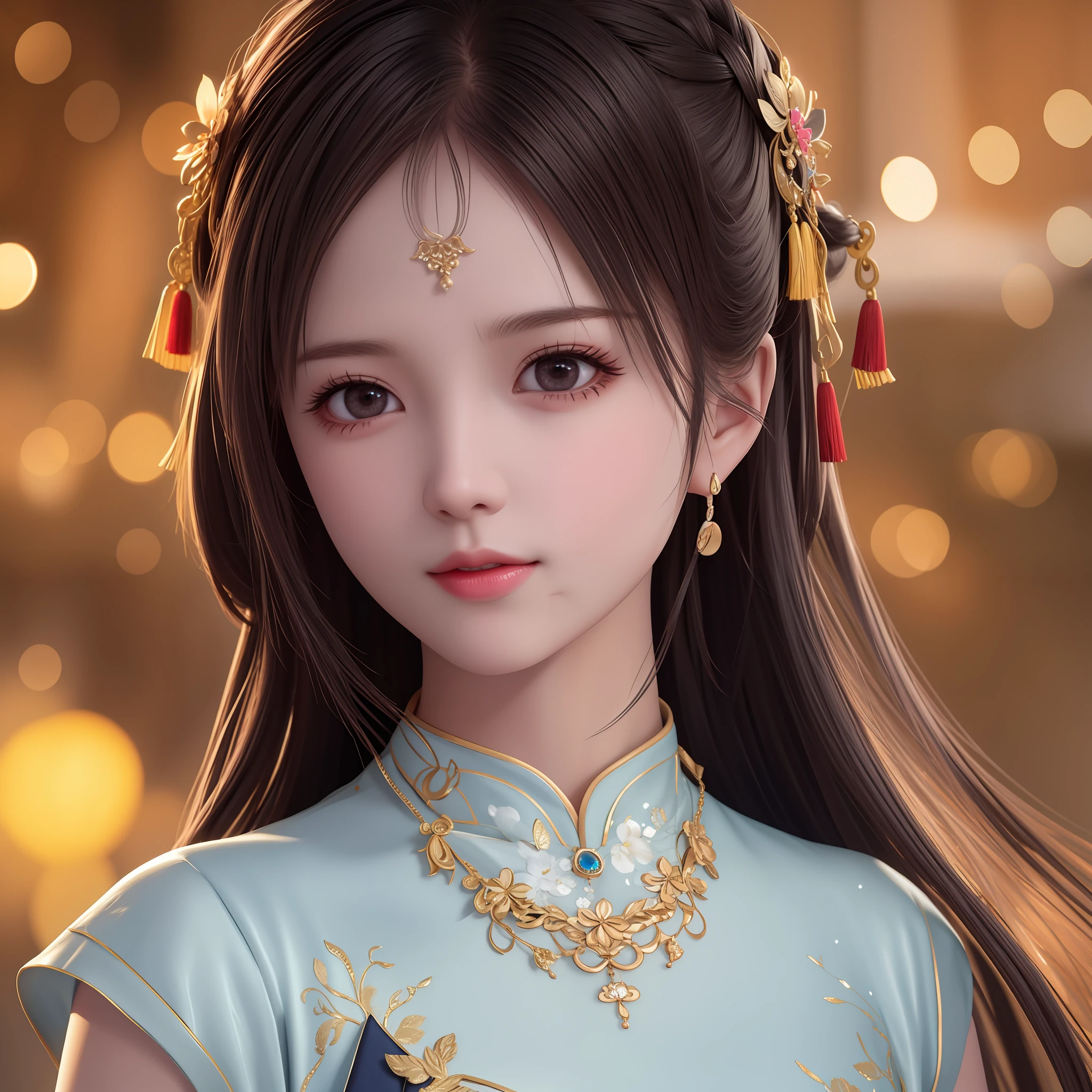 best quality, masterpiece, highres, 1girl,china dress,hair ornament,necklace, jewelry,Beautiful face,upon_body, tyndall effect,photorealistic, dark studio, rim lighting, two tone lighting,(high detailed skin:1.2), 8k uhd, dslr, soft lighting, high quality, volumetric lighting, candid, Photograph, high resolution, 4k, 8k, Bokeh,