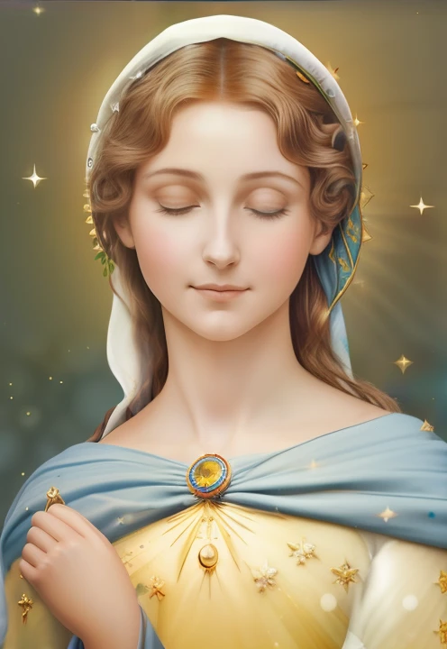 (((Blessed Virgin Mary))) Obra maestra, (La mejor calidad: 1.2), (super fine: 1.2), illustration, (extremadamente delicado y hermoso: 1.2), movie angle, flotante, (Hermoso ojo de detalle: 1.1), (detalle luz: 1.1), Movie Lights, Cielo delicado, ojos azules, (Cola de caballo alta: 1.1), capa, ojuelos, (luna: 1. 2), (Luz de la luna: 1.1), cielo estrellado, (light particles: 1.1) dibujo, flor. (Obra maestra), (La mejor calidad), (fotorrealista:1.3), 8k, Textura detallada de la piel, Textura detallada de la tela, Hermosa cara detallada, Detalles intrincados, Ultra detallado (cuerpo de cuerpo entero:1.2)