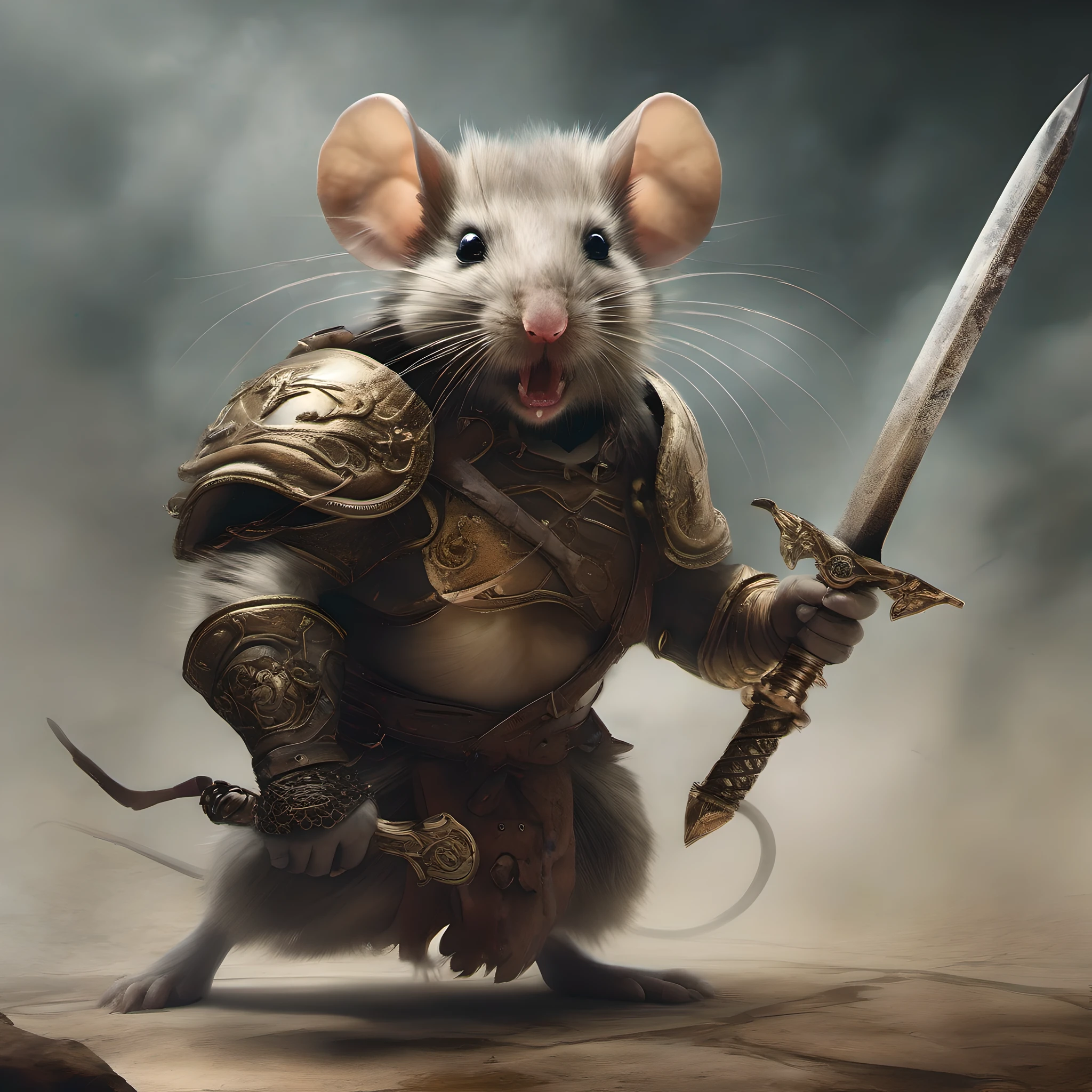 Very fierce and aggressive gladiator mouse, style of Kim Keever, style of Alberto Seveso
