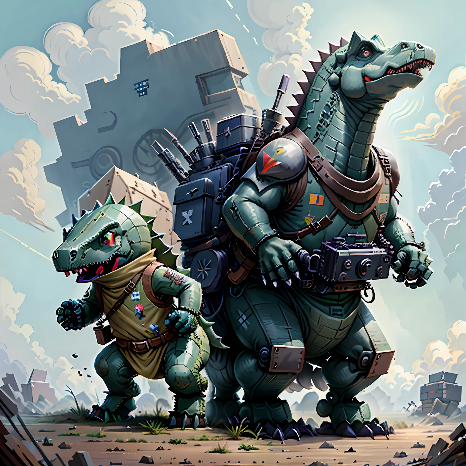 Dress up as a pixel dinosaur of WWII soldiers