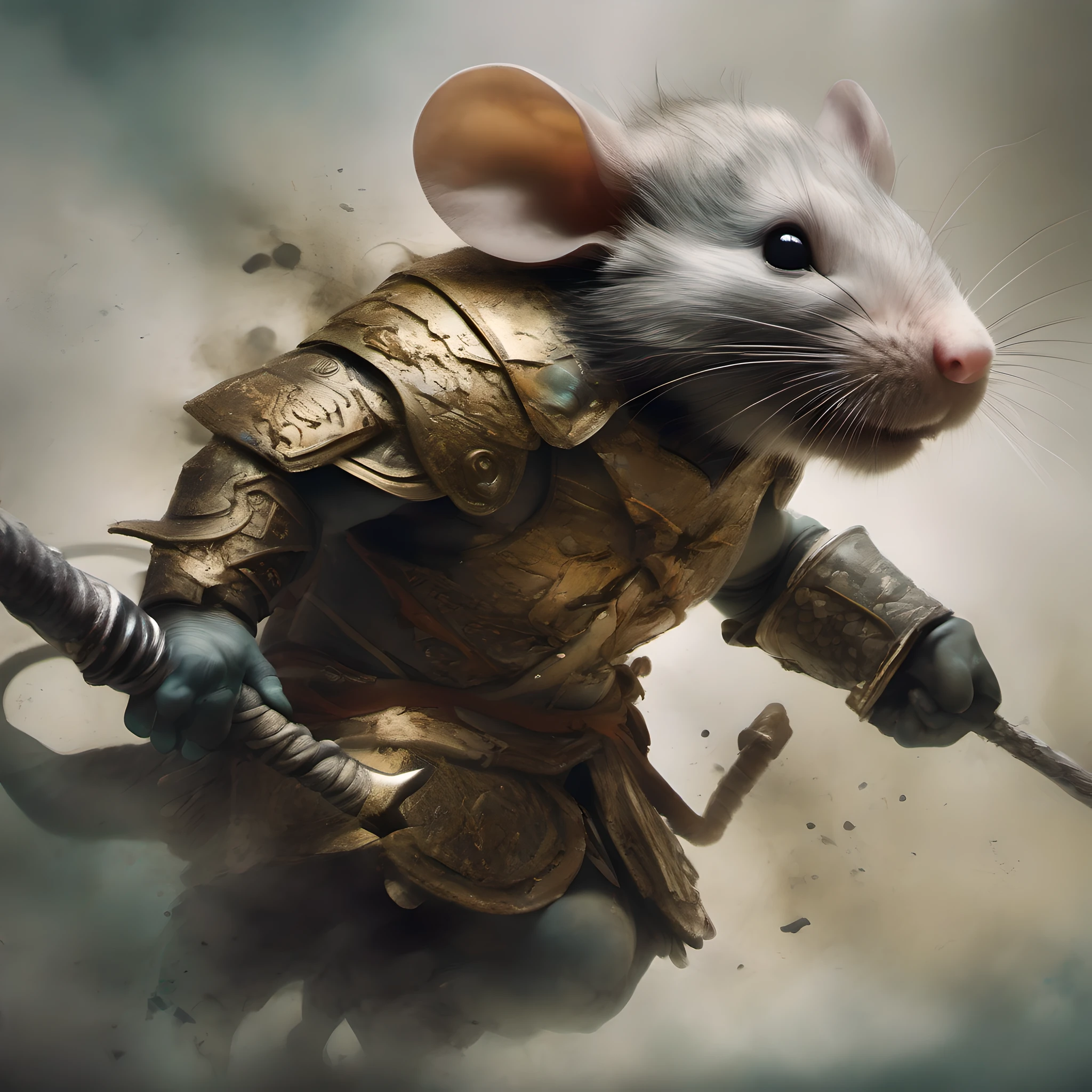 Very fierce and aggressive gladiator mouse, style of Kim Keever, style of Alberto Seveso