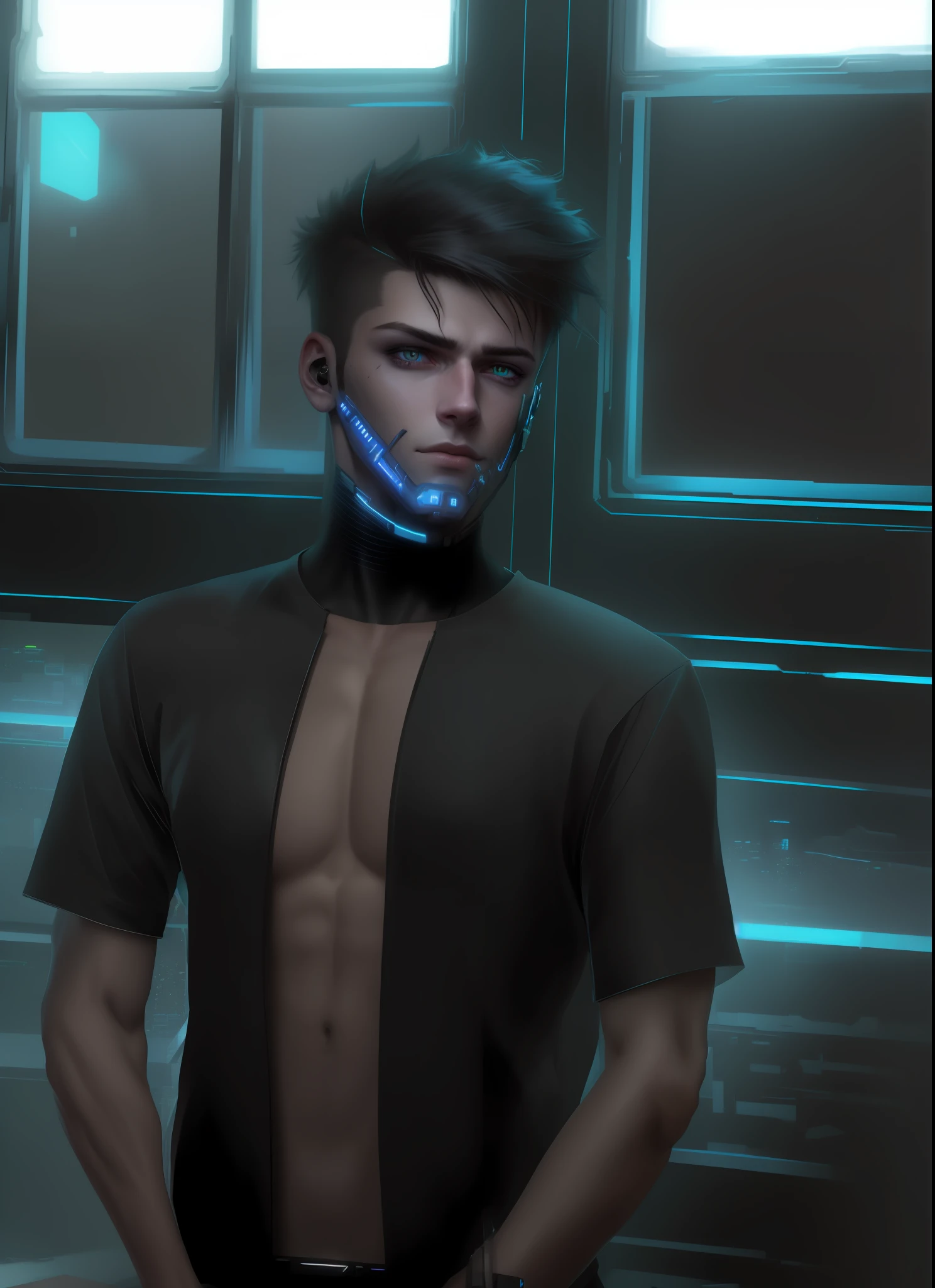 Cyberpunk handsome boy ultra realistic with cat,. --v4 -