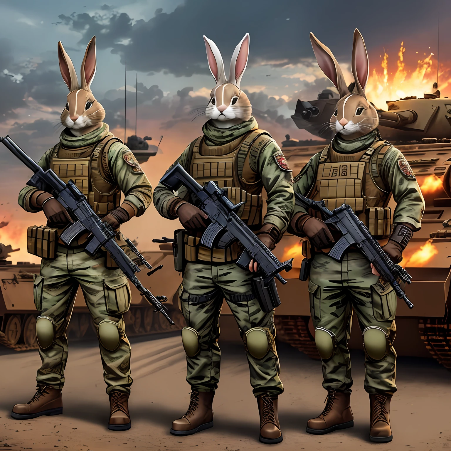 Animal warriors,anthropomorphic rabbit,Firearms,arma,Equip ammunition,城市,tanks