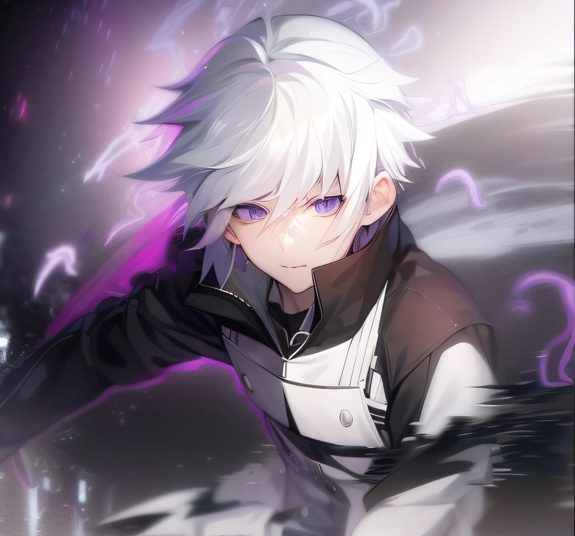 Anime guy with white hair and purple eyes in a purple space, Nagito Komaeda, Killua Zoldyck, Kaworu Nagisa, Hajime Yatatate, Nagito Komaeda de Danganronpa, Killua Zoldyck Retrato, Gatilho Estilo de Arte de Anime, Killua Zoldyck cabelo preto