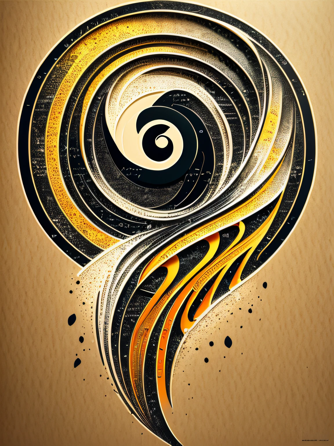 Logotipo com texto TABACRIA, Wave Line Art Logo, Fundo Preto e dourado, Brilhante, Laranja Brilhante, Minimal and Pure — Ying Yang, Folhas, Simples, Ultra Detalhado, Desenho Detalhado, vectorization, Silhueta, 8k.