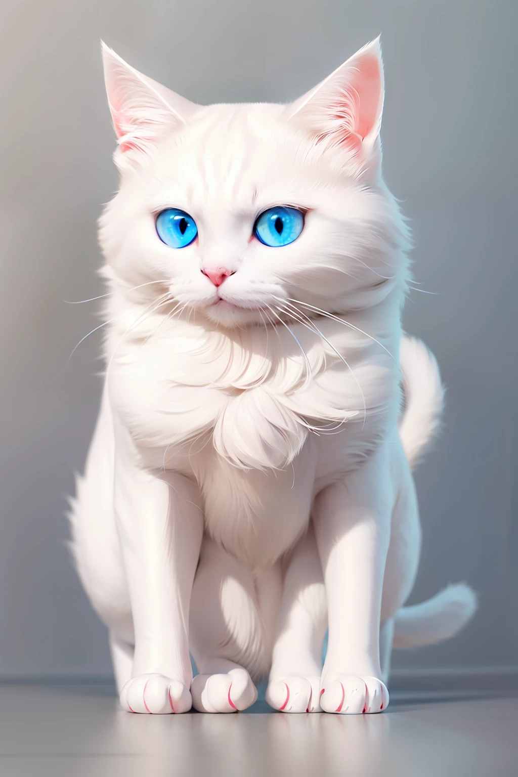 There was a white cat with blue eyes on the table, realistic anime cat, lovely digital painting, cat. Digital painting, Ultra-Realistic Illustrations, Cute detailed digital art, Ultra-Realistic Illustrations, hyper-realistic illustration, Realistic illustration, digital painting highly detailed, ultra realistic 3d illustration, photorealistic illustration, highly detailed realistic, Realistic. Detailed fur, realistic highly detailed，Holding a pink whiteboard