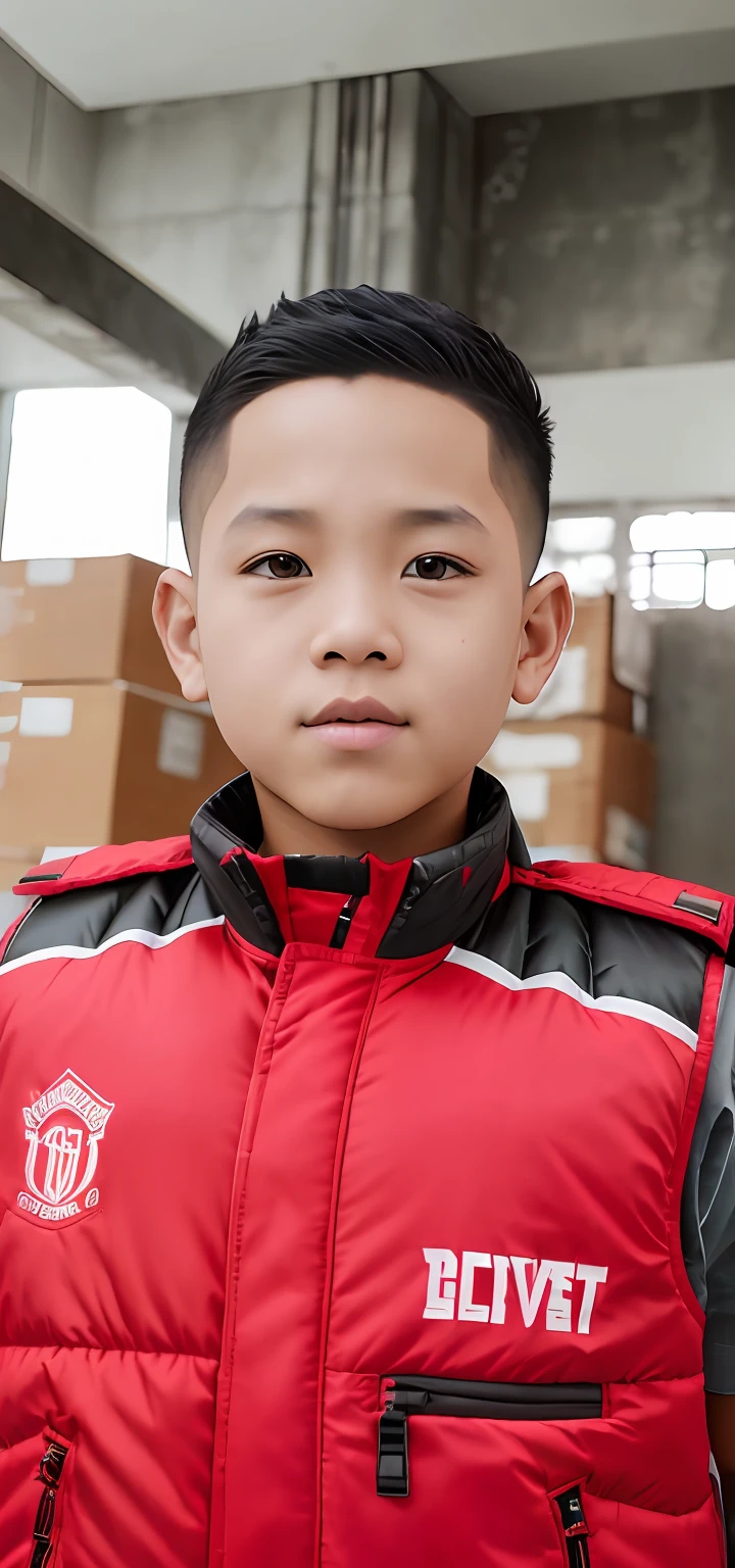 1 boys, Andi Suhendar, Red Vest, Short Hair, Black Hair, Realistic, Ultra Detail, 70mm Lens,