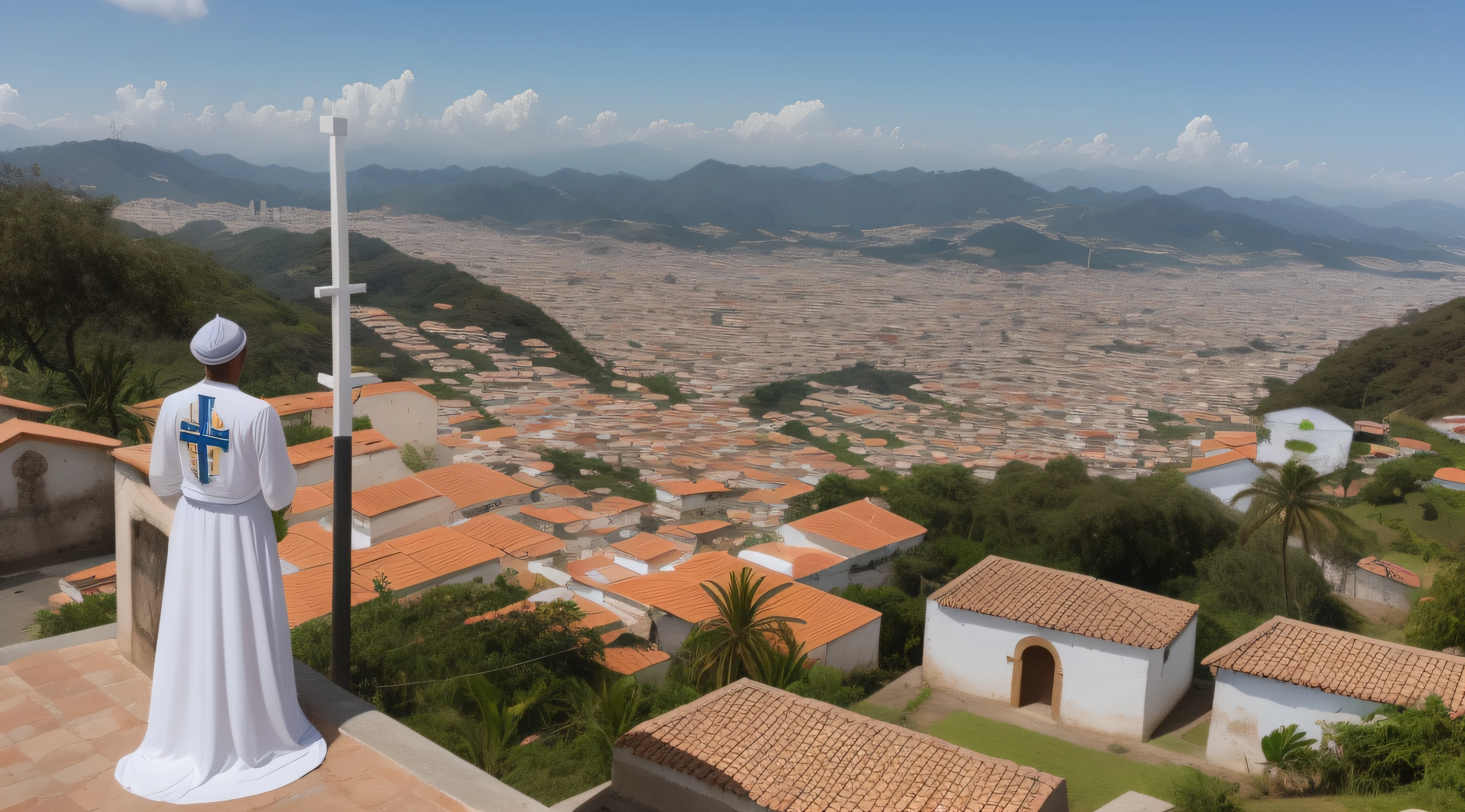 igreja, sky in the background, cristianismo, cruz em cima do telhado, realista, detalhado