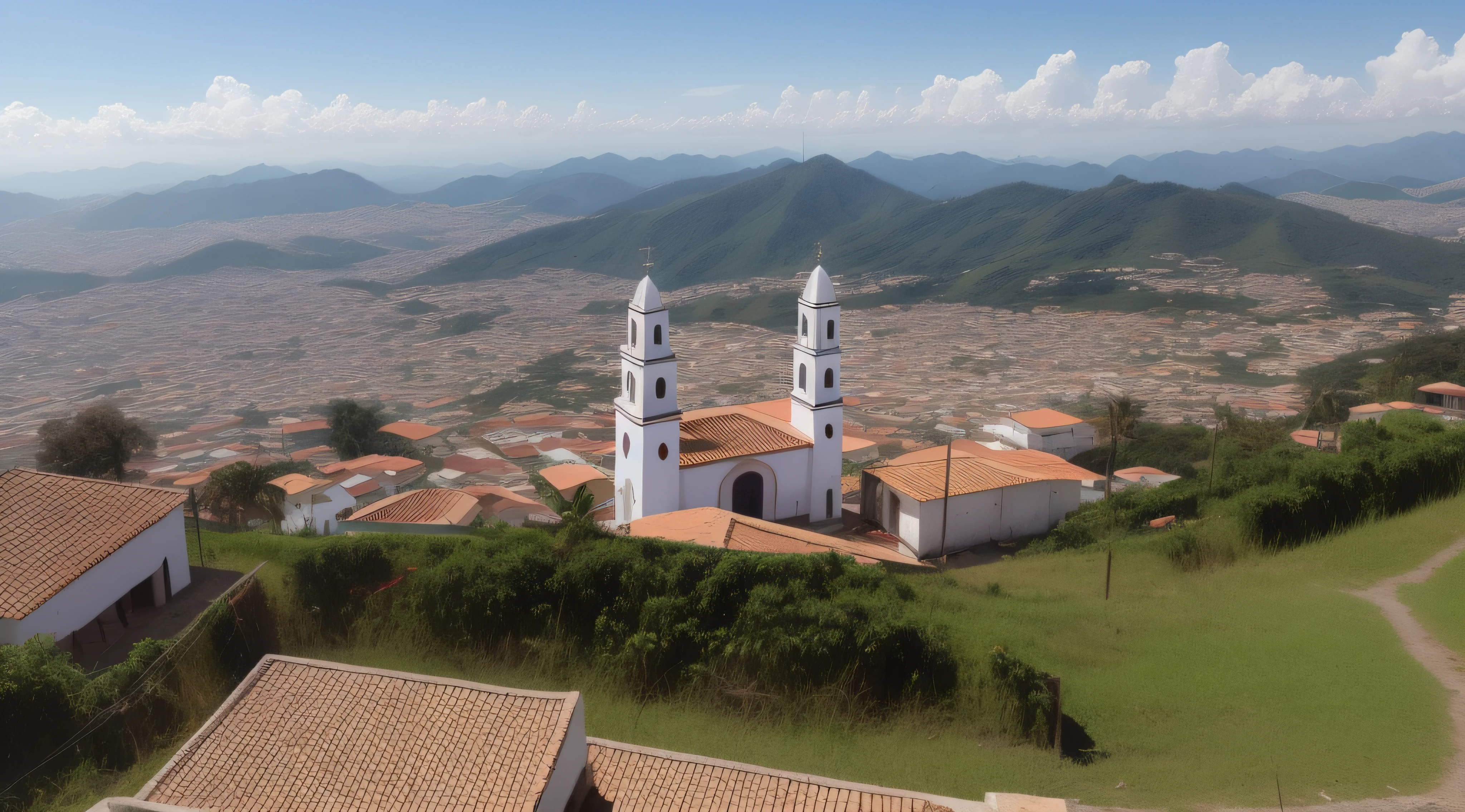 igreja, sky in the background, cristianismo, cruz em cima do telhado, realista, detalhado