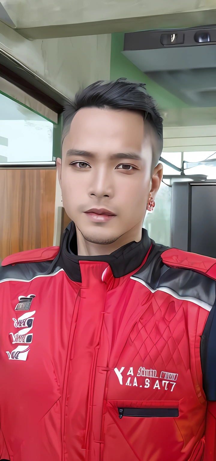 1 boys, Andi Suhendar, Red Vest, Short Hair, Black Hair, Realistic, Ultra Detail, 70mm Lens,