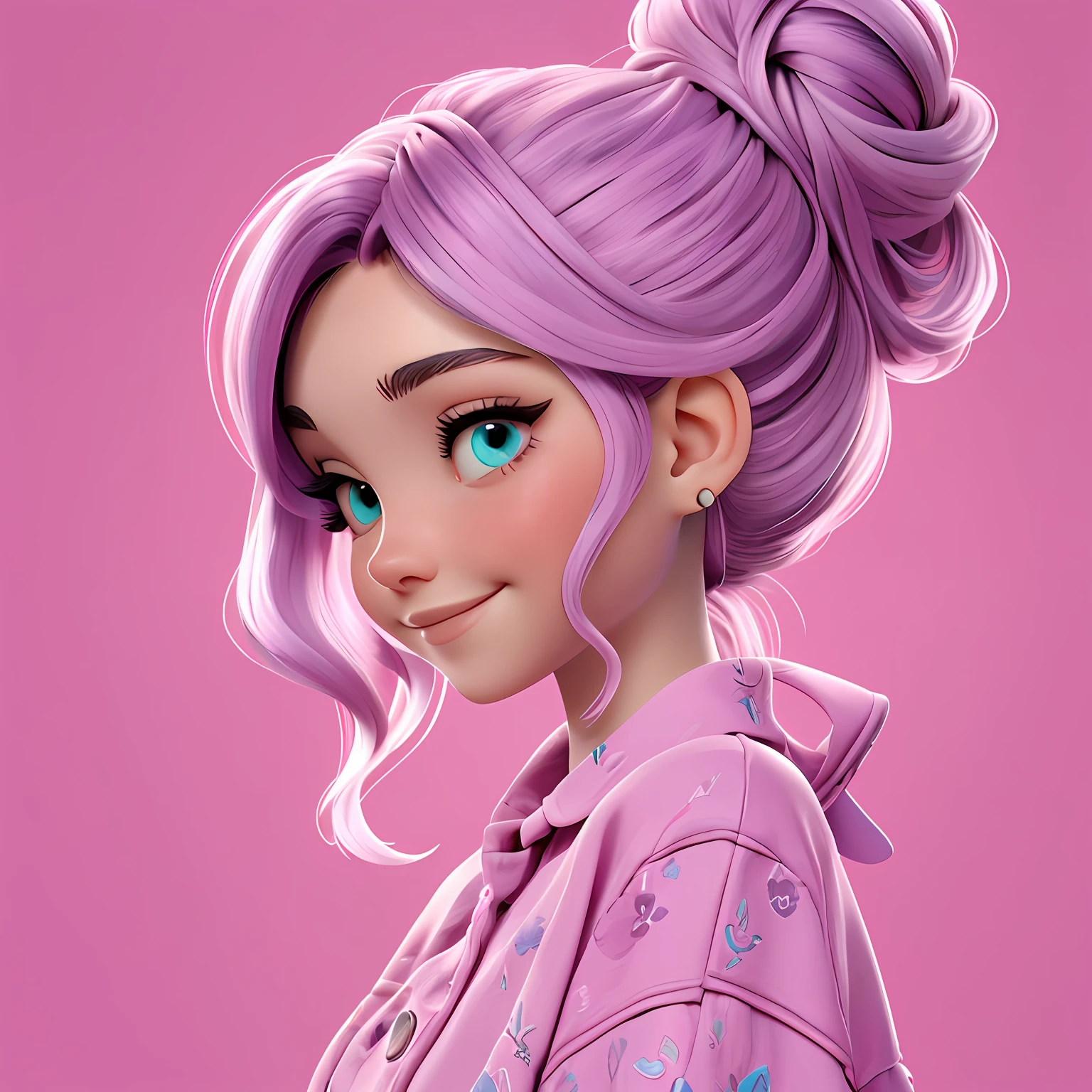 uma loli menina, Your hair is stuck in a messy bun, pavor, multicolor, roupas leves, corpo inteiro, The background is filled with a pastel shade, evoking a sense of lightness and happiness.