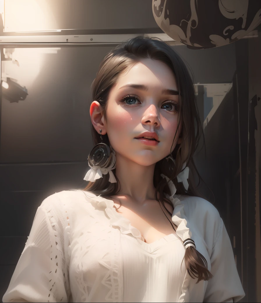 Change background to dark tone, cute white girl, ultra HD, realistic face.