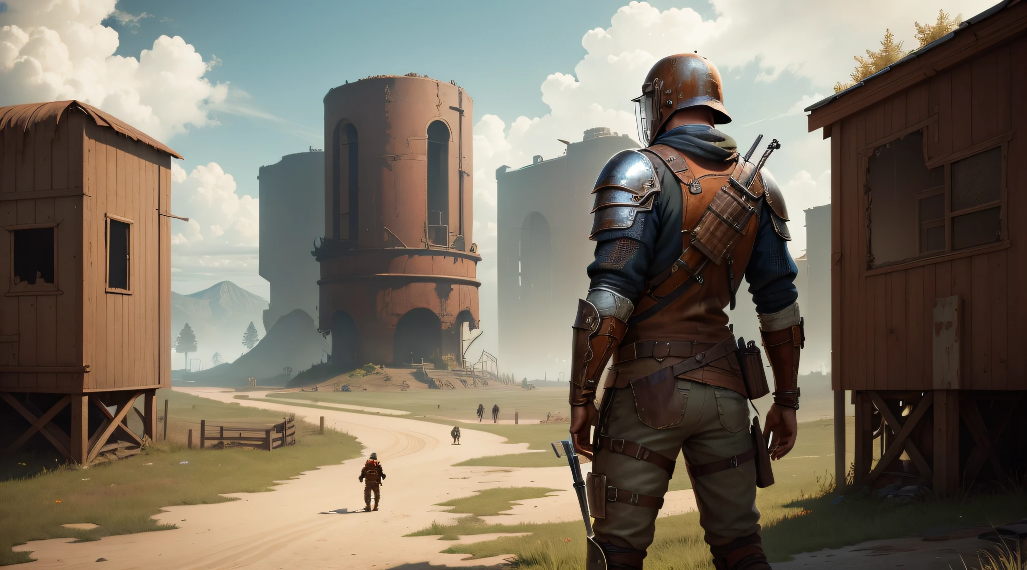 RUST game, In the foreground is a man in armor