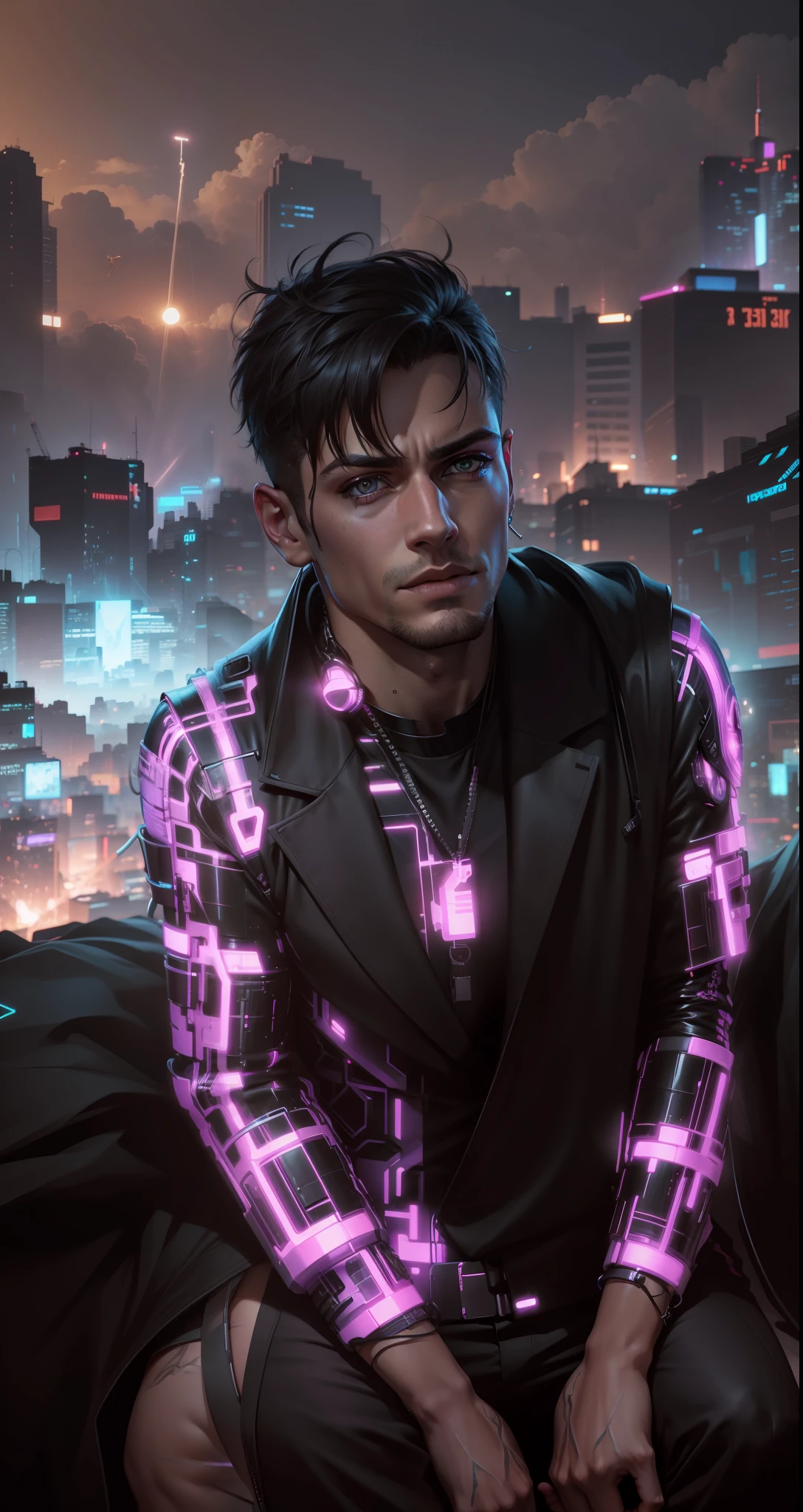 Change background cyberpunk handsome boy, realistic face, 8k, ultra realistic,