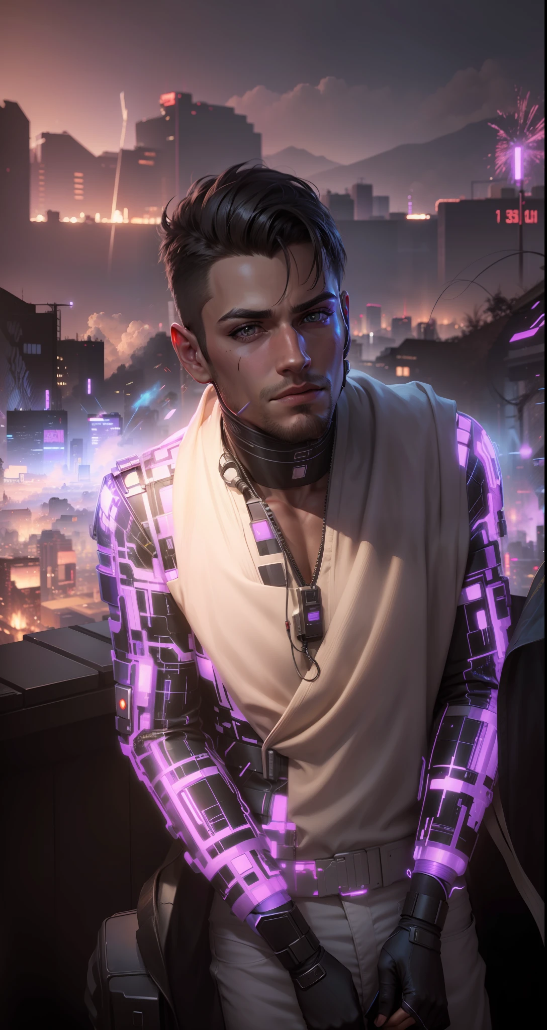 Change background cyberpunk handsome boy, realistic face, 8k, ultra realistic,