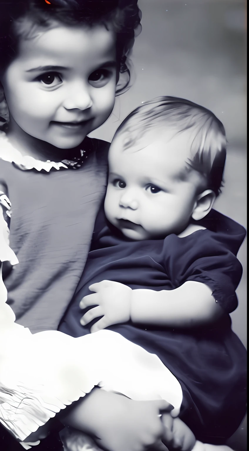 photo from the 80's A Girl Child holding her baby brother in her lap newborn image of the whole body