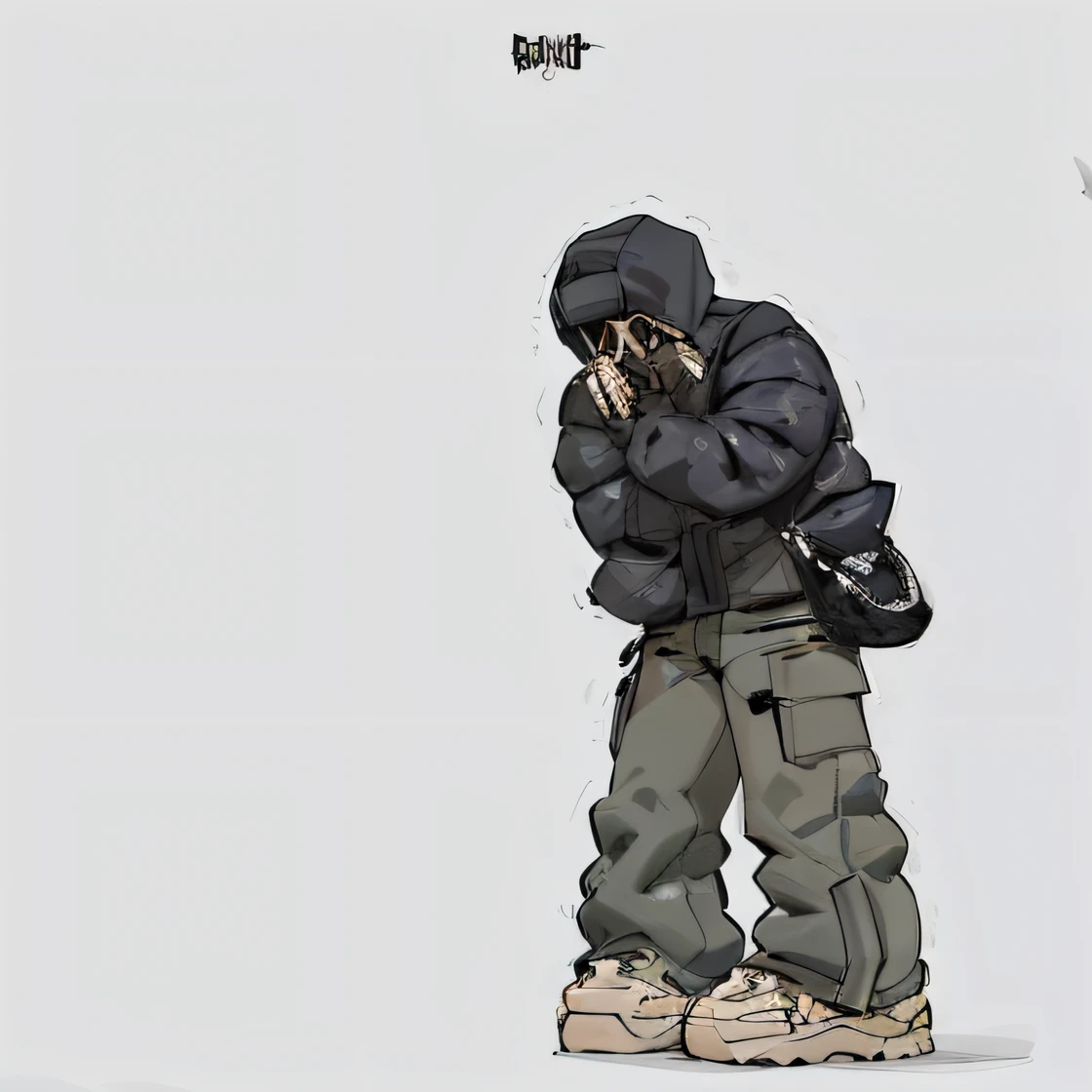 desenho animado de um homem em um capuz falando em um telefone celular, estilo de arte dos desenhos animados, frio, rap album cover, Estilo Temor de Deus, Iconic character of high detail, cel limpo sombreado, fanart de alta qualidade, rap album cover art, monotone, cel - estilo de arte sombreado, Rap, arte dos desenhos animados, imagem dos desenhos animados, arte limpa, arte fofa, Cartoon style illustration