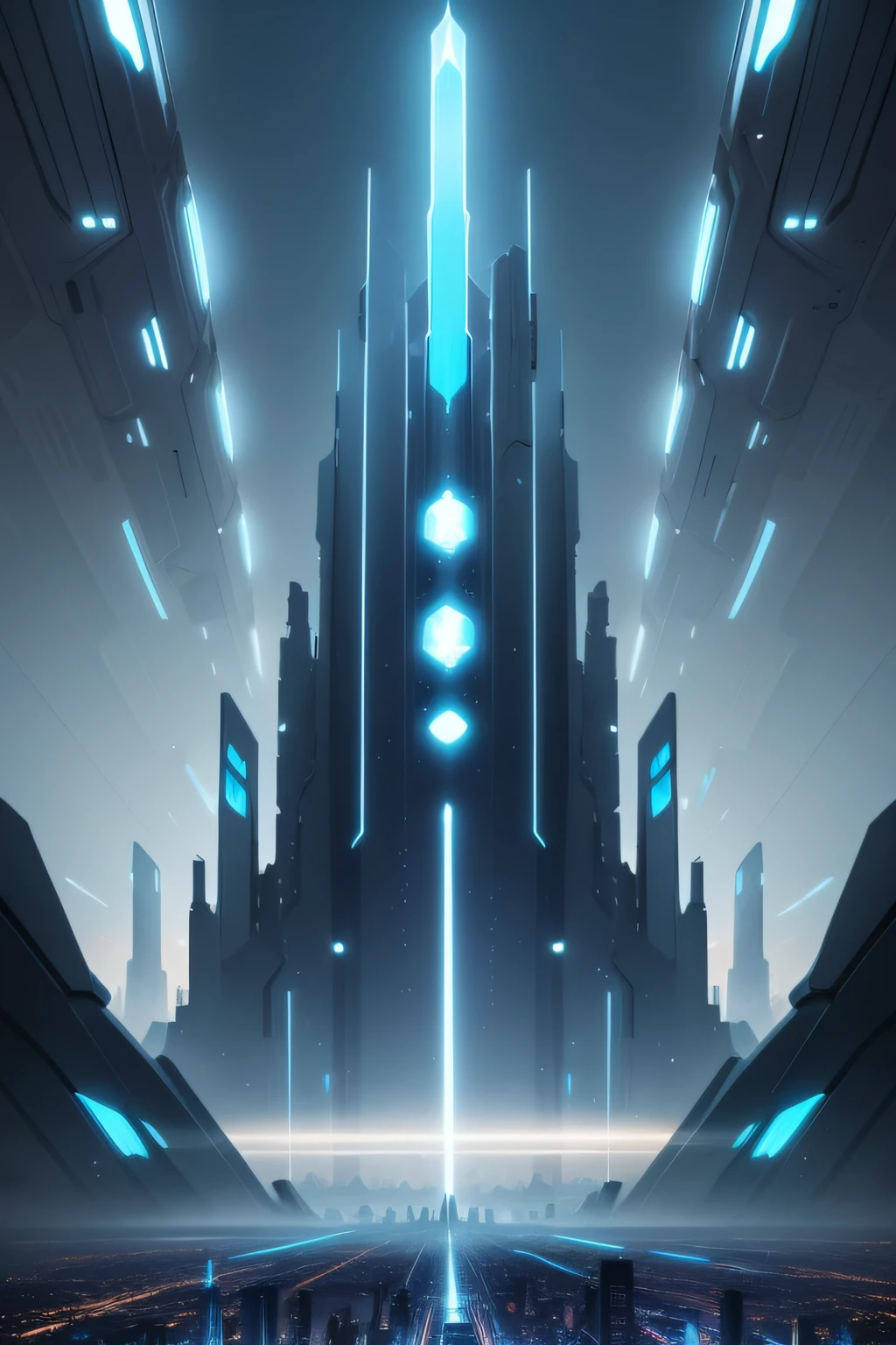 a futuristic city with light NEO blue