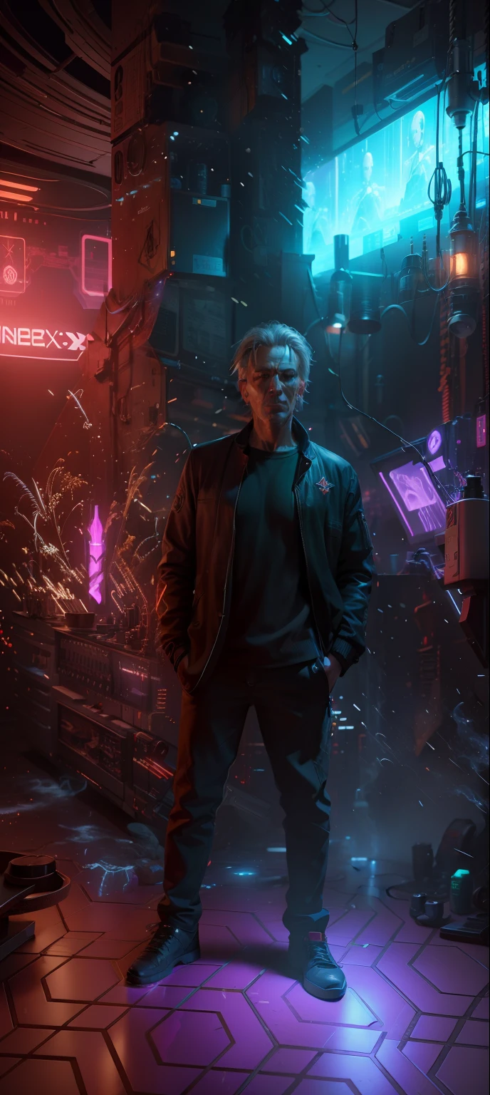 My original face and cinematic cyberpunk mage in his lab by Michael Bay, octane render, 4k, HDR, dynamic lighting