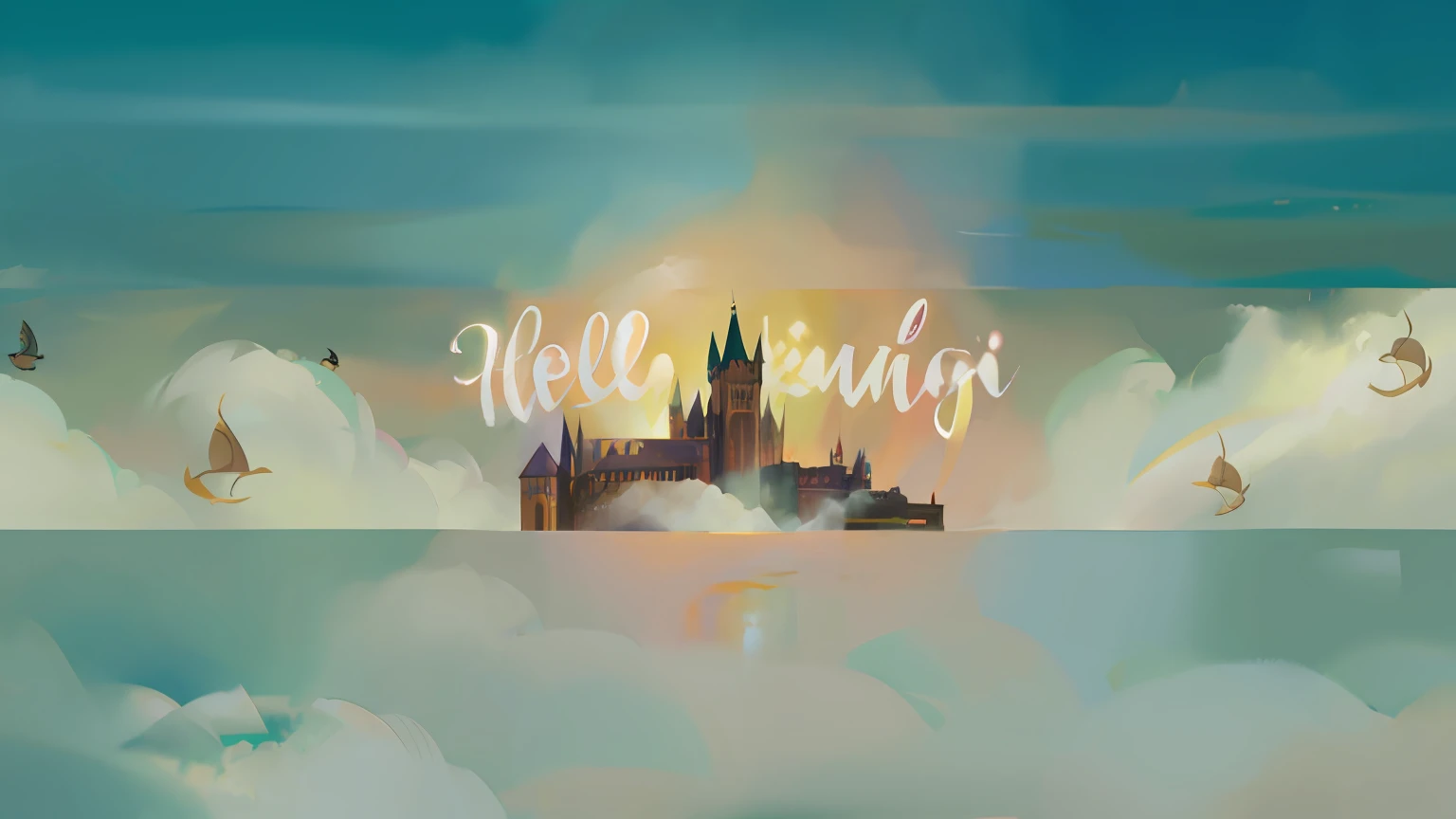 There is a castle in the sky with a rainbow in the background, Dados sagrados nas nuvens, Antecedentes Hogwarts, castelo feito de nuvens, school background, header with logo, Castelo nas Nuvens, magia santa, Palace floating in the sky, Banner, hogwarts setting, castle in the sky style, Holy, cidade santa | illustration, altamente_circunstanciado!!, Hogwarts, estilo cartoon, estilo anime