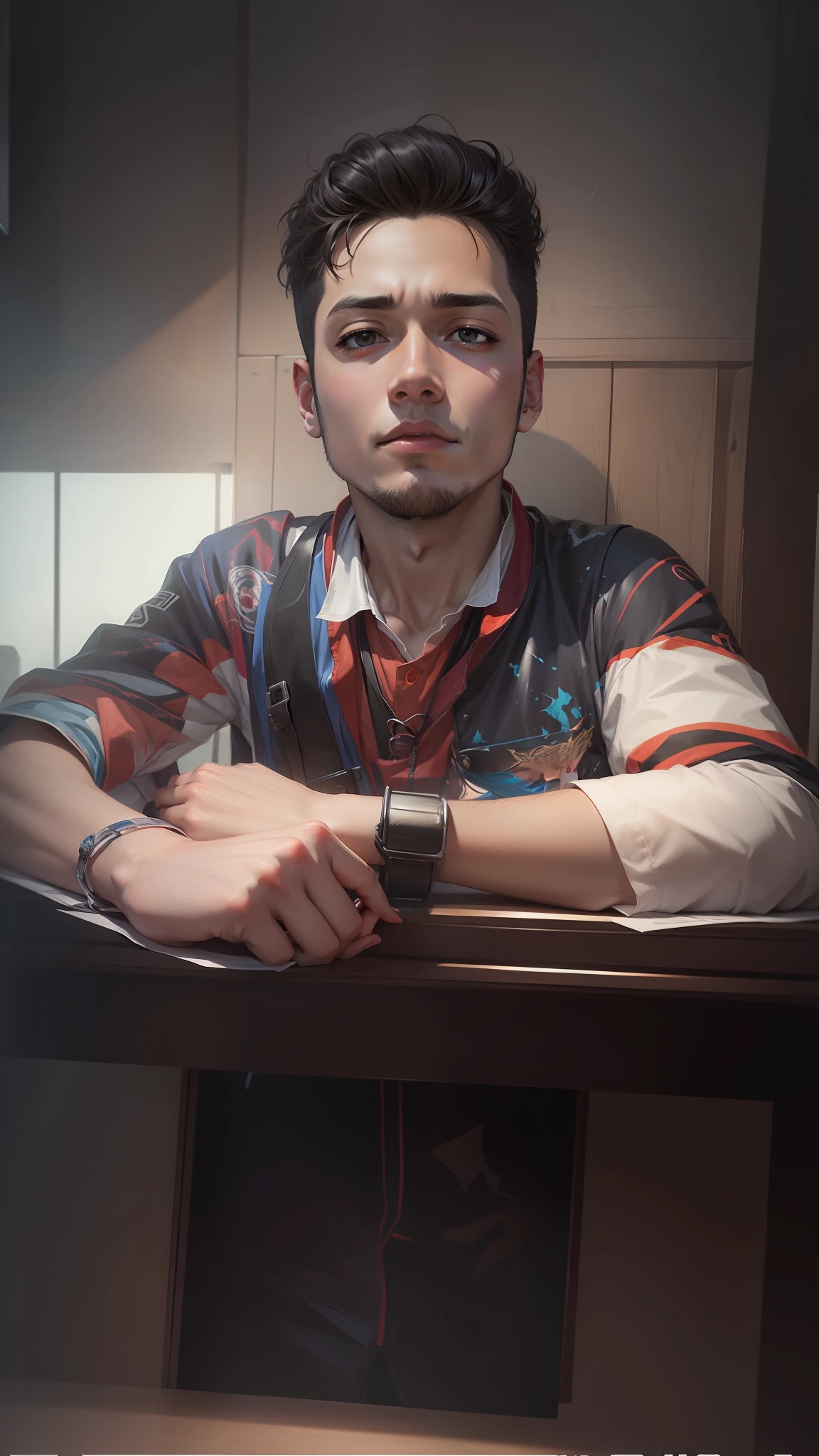 Anime, art, full details photo, turn in to anime face, vibrant colors, 1 boy, realistic face like original photo.