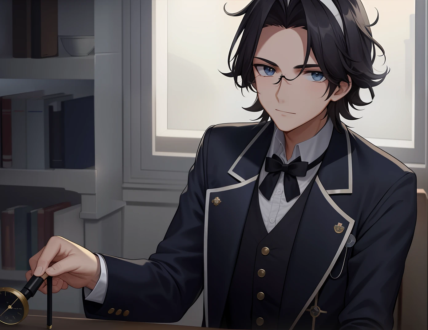 Victorian doctor，Gentle teenager，Unkempt hair，Wear a medical cap，Two-dimensional characters