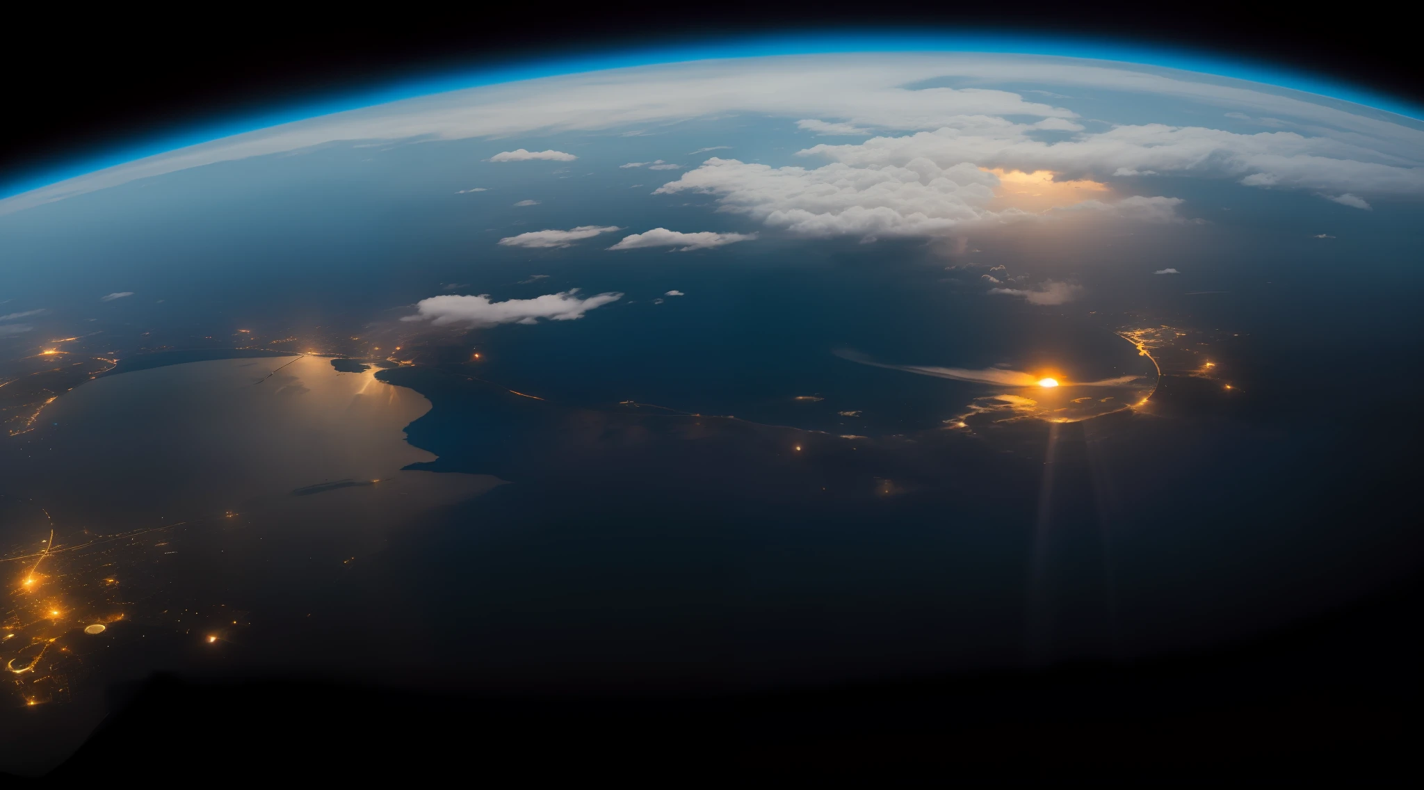 There is a planet covering the sun, e milhares de pessoas nas ruaas da cidade aterrorizadas . poeira e neblina, milhares de e pessoas olhando ao fundo... Apples of people.uitas pessoas em uma cidade tomada peo caos.