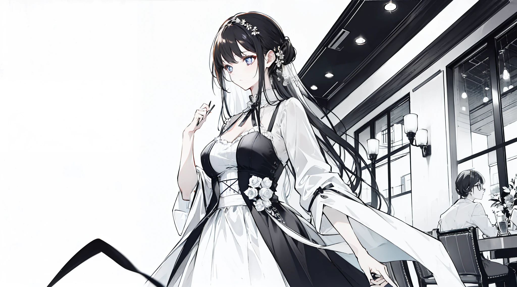 Make her eat at a fancy restaurant with glasses on her head