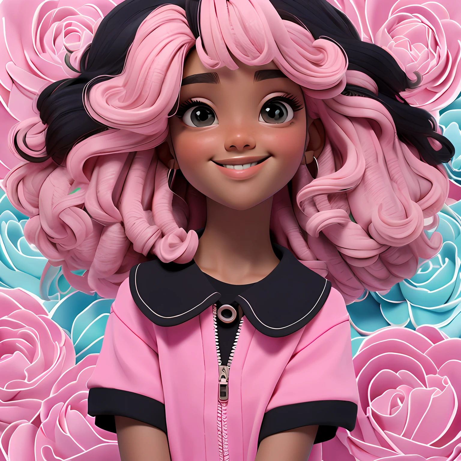 uma meniro, Your hair is stuck, afro, multicolorido, moleton, capuz, corpo inteiro, The background is filled with a pastel shade, evoking a sense of lightness and happiness.