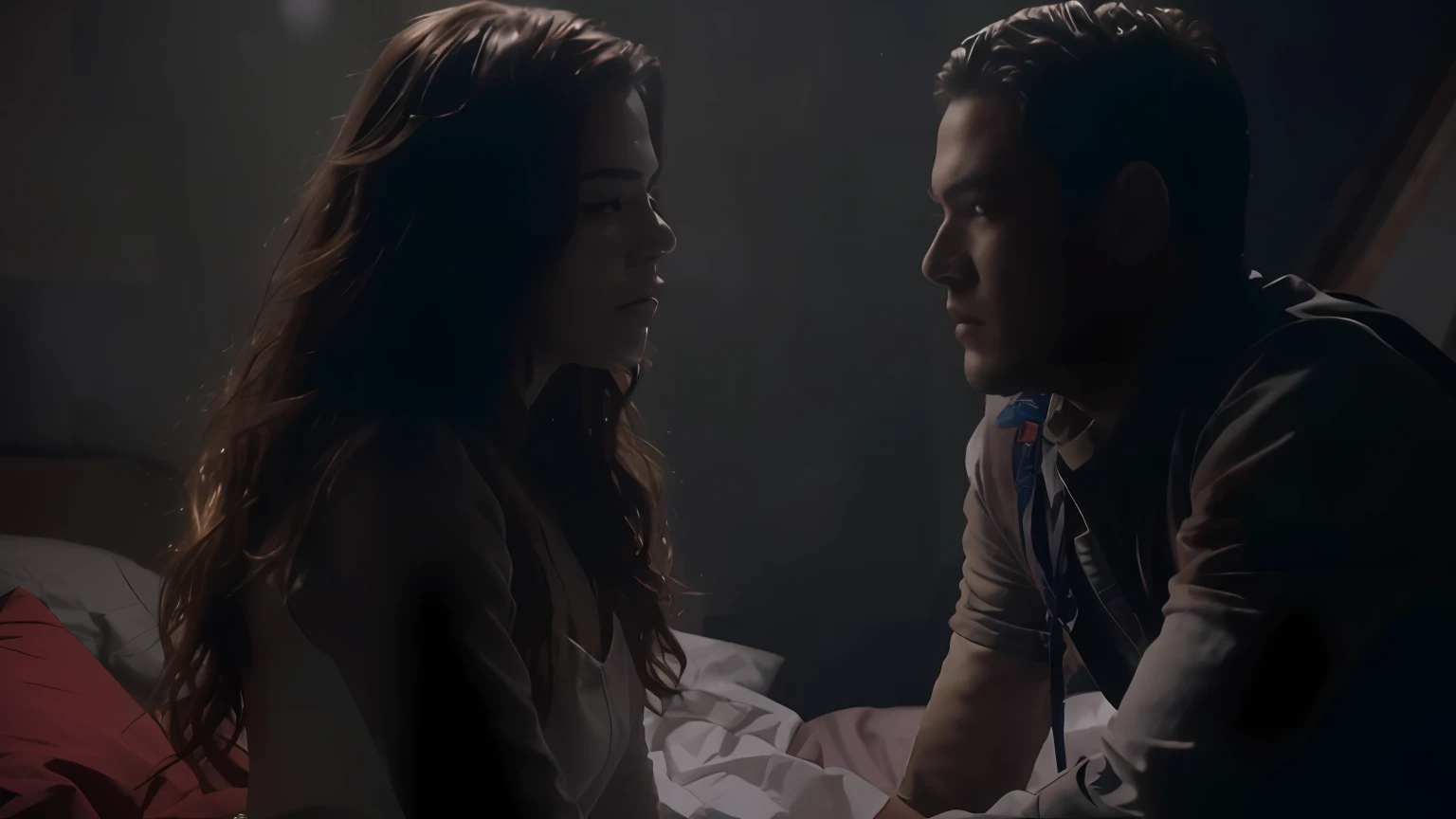 um homem e uma mulher sentados em uma cama em um quarto, captura de tela de um filme, ainda de um filme, Ainda quadro de um filme, captura de tela do filme, Filmado do filme, still image from tv series, ainda do filme, cena favorita, ainda filmado do filme, cena de um filme, youtube video screenshot, ainda de um filme de fantasia, captura de tela do filme