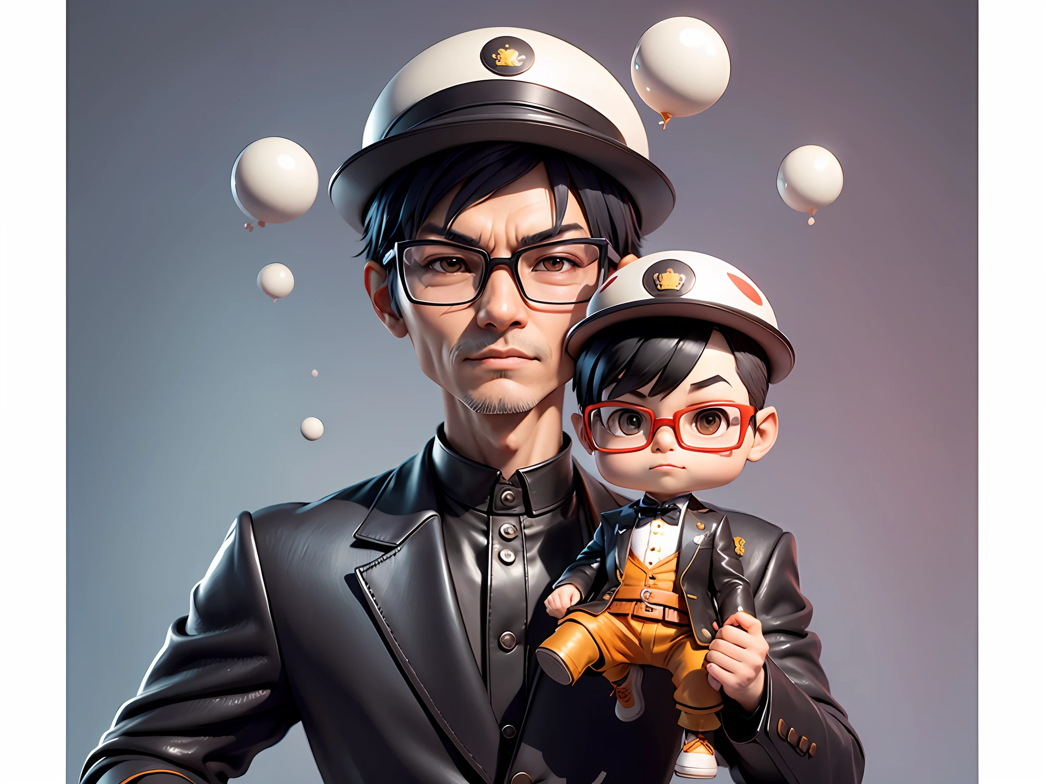 Young man with oriental face in leather hat, tiger, oriental face in formal suit, short black hair, silver glasses, digital painting, 3D character design by Mark Clairedon and Pixar and Hayao Miyazaki and Akira Toriyama, the illustration is a high-definition illustration in 4K resolution with very detailed facial features and cartoon-style visuals.